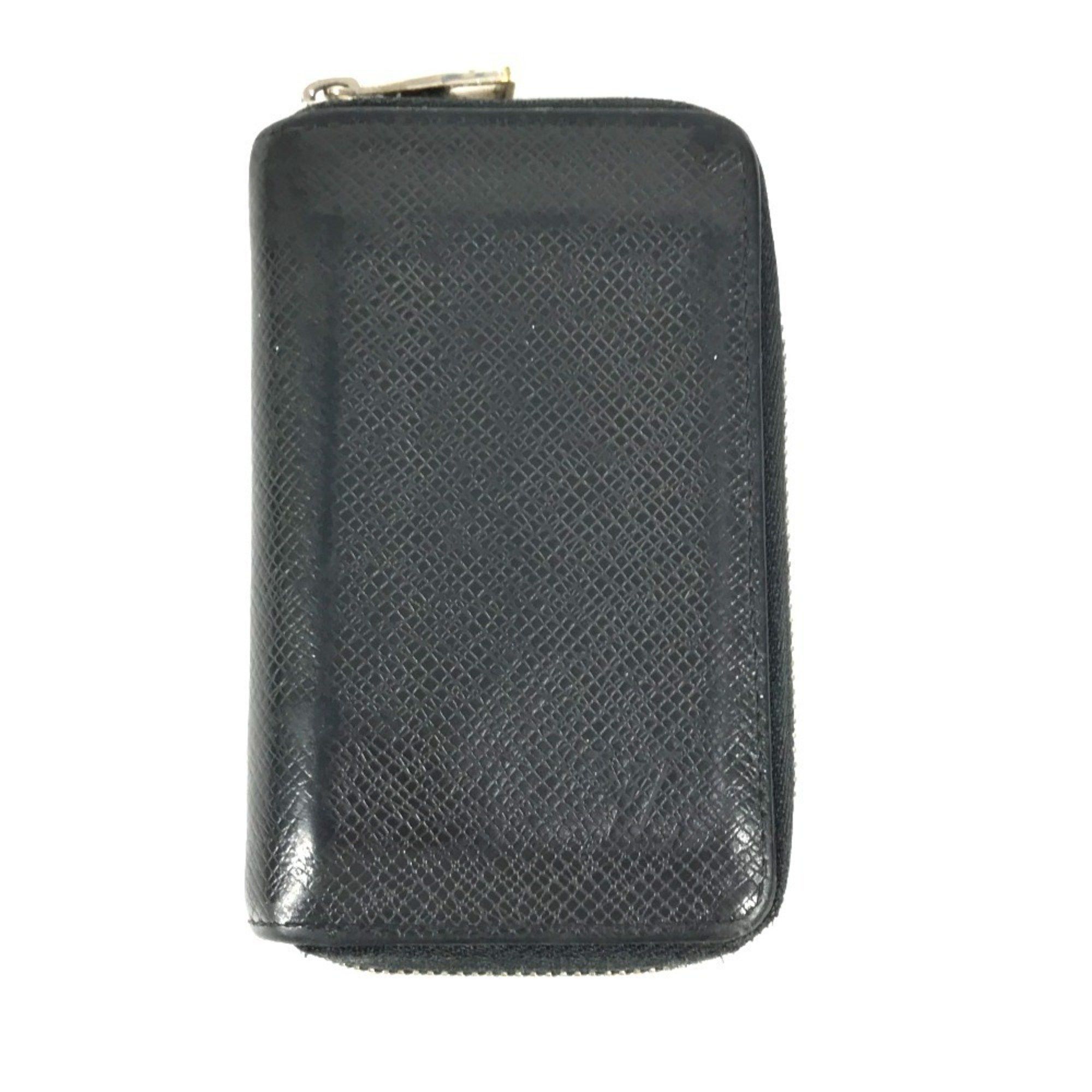 Louis Vuitton M32832 Taiga Zipper Coin Purse, Wallet, Round Zipper, Wallet/coin Case, Leather, Men's, Women's, Ardoise, Black