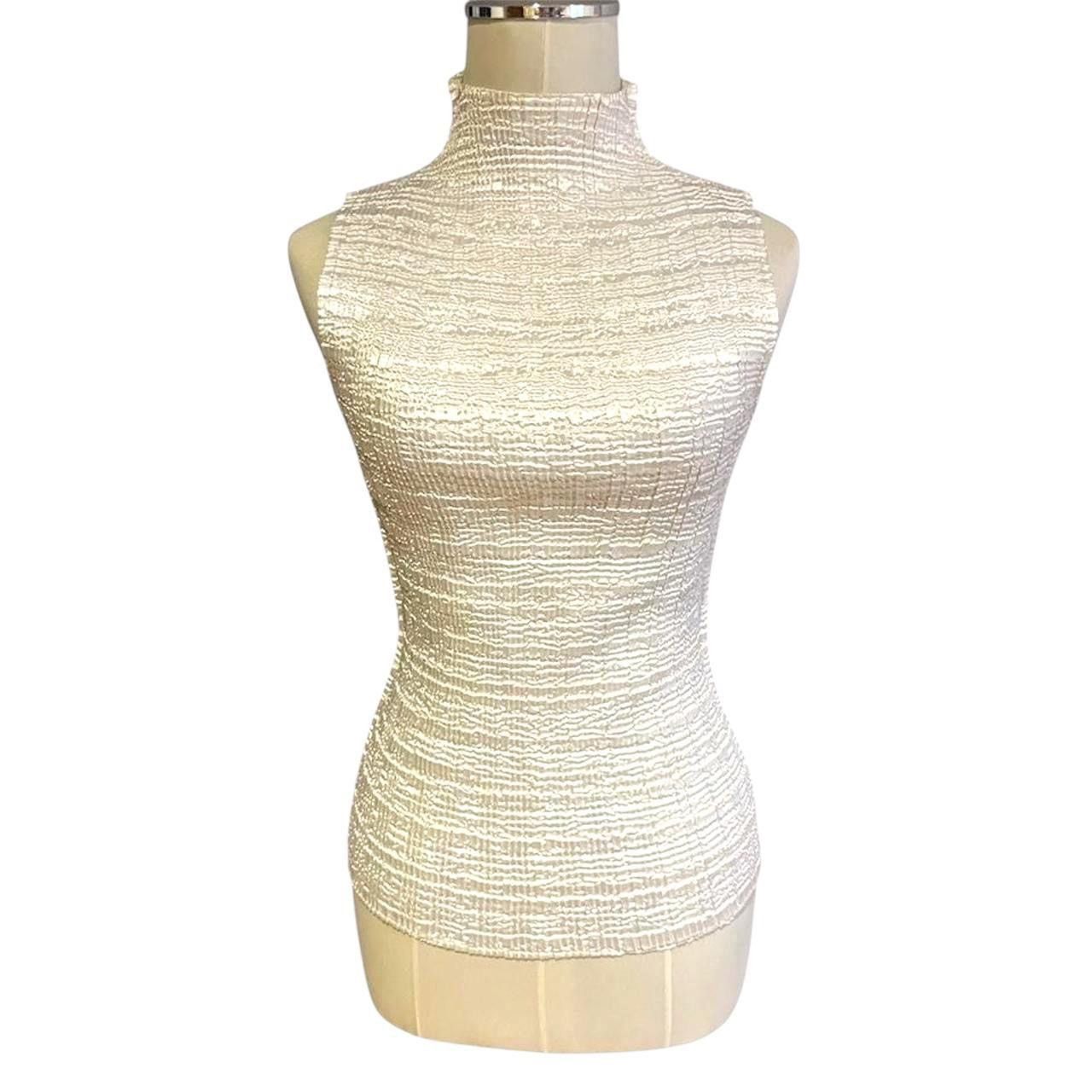 Other Y2K Ivory Pleated Crinkle Satin Stretchy high neck top Size S / US 4 / IT 40 - 2 Thumbnail