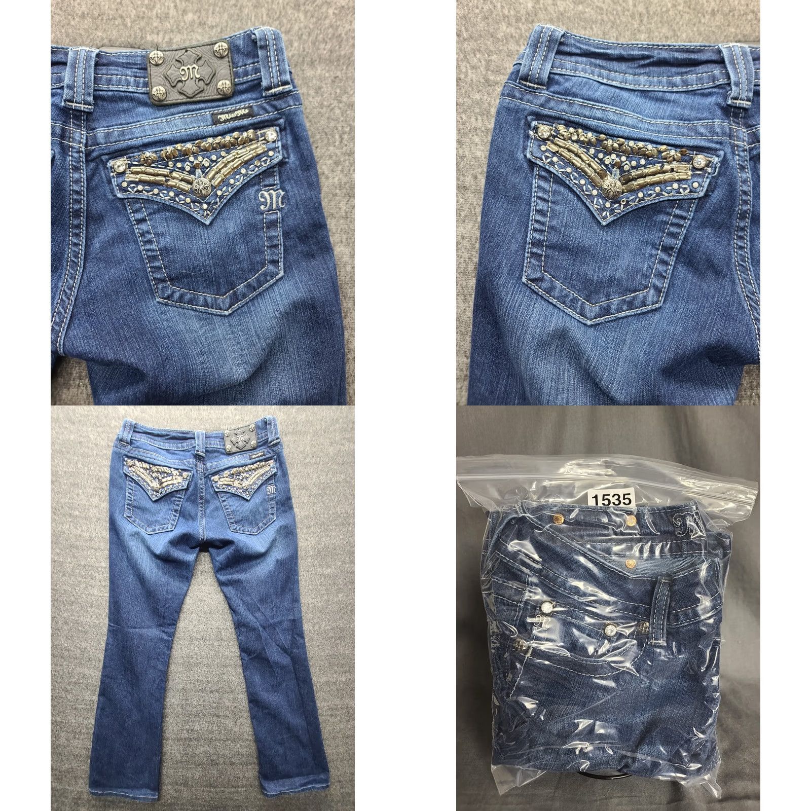 Miss Me Miss Me Jeans Womens 29 Regular Bootcut Distressed Embroidered Rhinestone Cowgirlcore Jeans Size 29" - 9 Thumbnail
