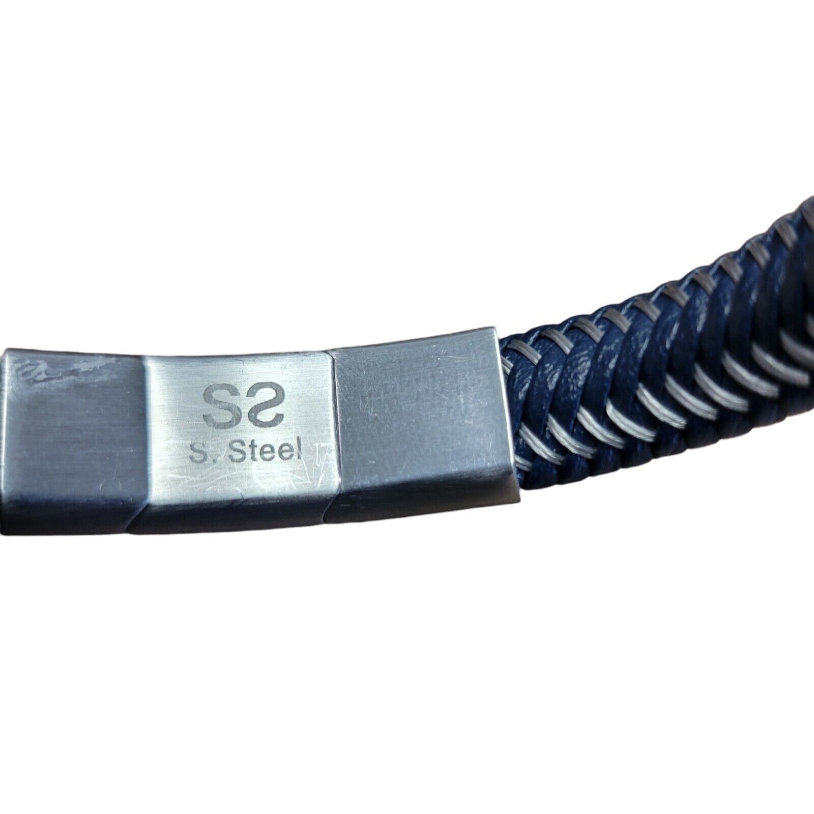 Macys Men's Simone Blue Leather Braided Bracelet In Stainless Size ONE SIZE - 4 Thumbnail