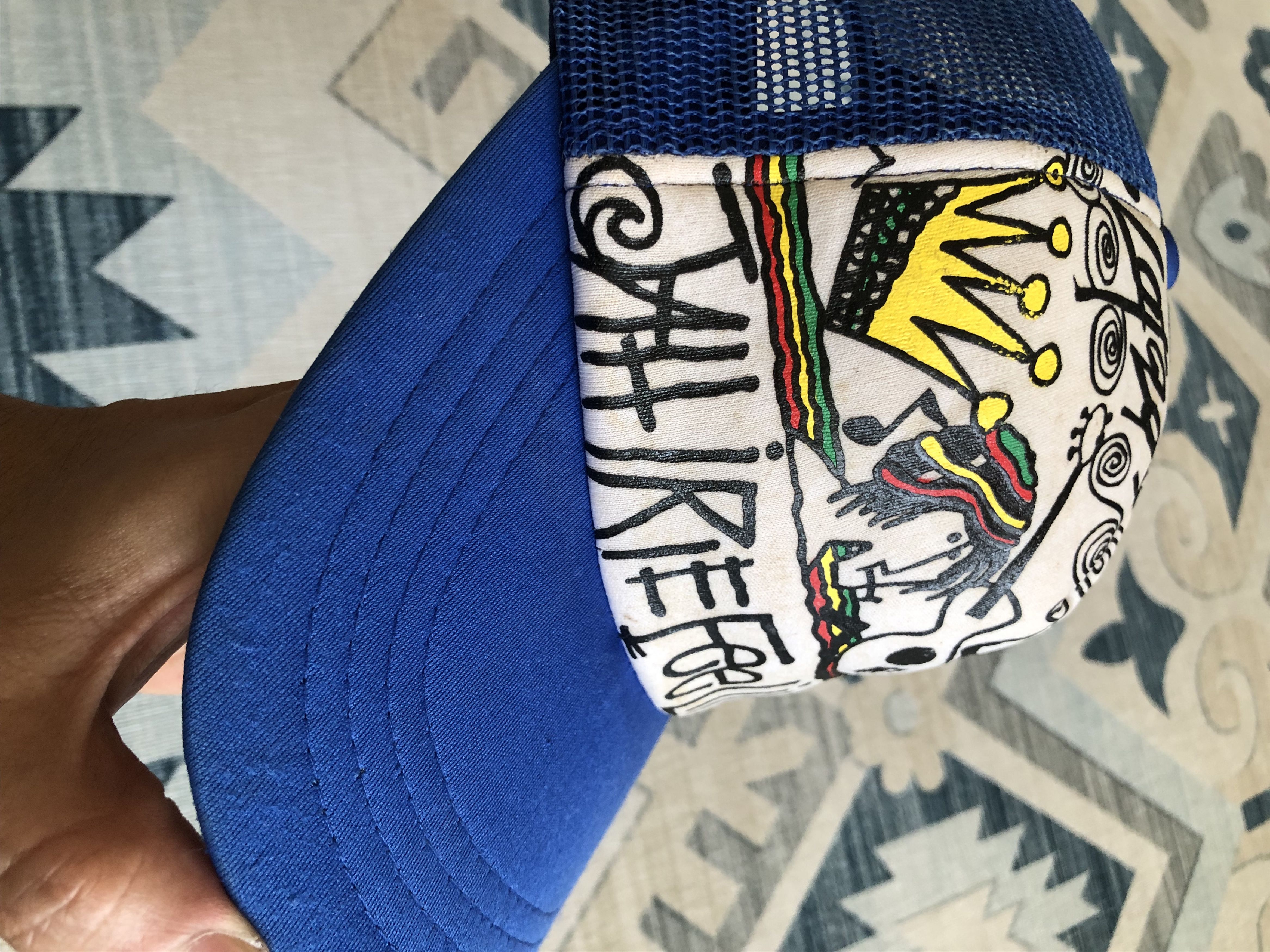 Stussy RARE🔥VINTAGE 90’S STUSSY JAHIRIE RASTA BLUE TRUCKER Size ONE SIZE - 5 Thumbnail