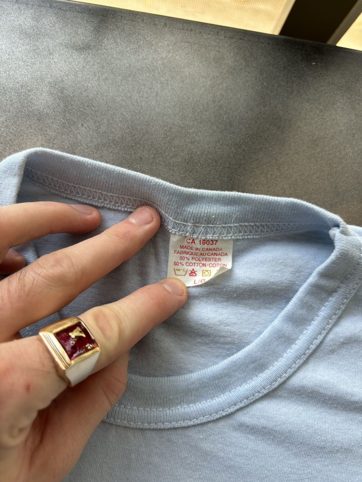 Fruit Of The Loom × Vintage 1980s Vintage Blank Tee 50/50 Made in Canada Boxy Crop Blue Size US M / EU 48-50 / 2 - 2 Thumbnail