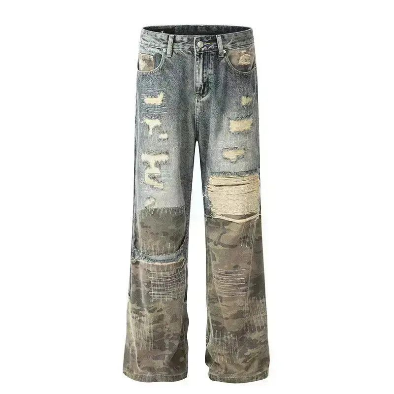 Japanese Brand Camouflage Spliced Jeans Loose Casual Wide Leg Size US 32 / EU 48 - 1 Thumbnail