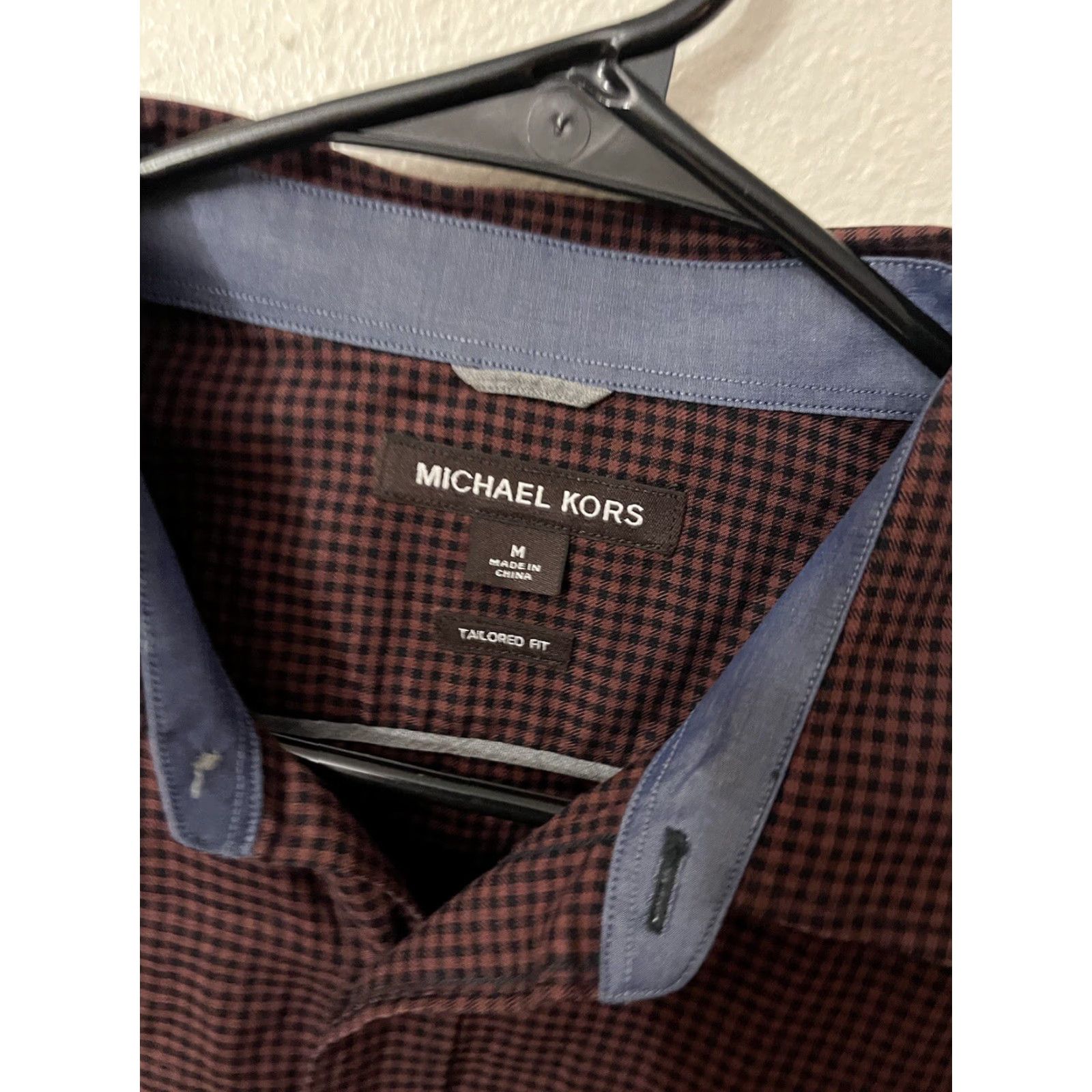 Michael Kors Michael Kors Shirt Mens Medium Maroon Gingham Tailored Fit Long Sleeves Button Up Button-Up Casual Workwear Classic Size US M / EU 48-50 / 2 - 2 Thumbnail