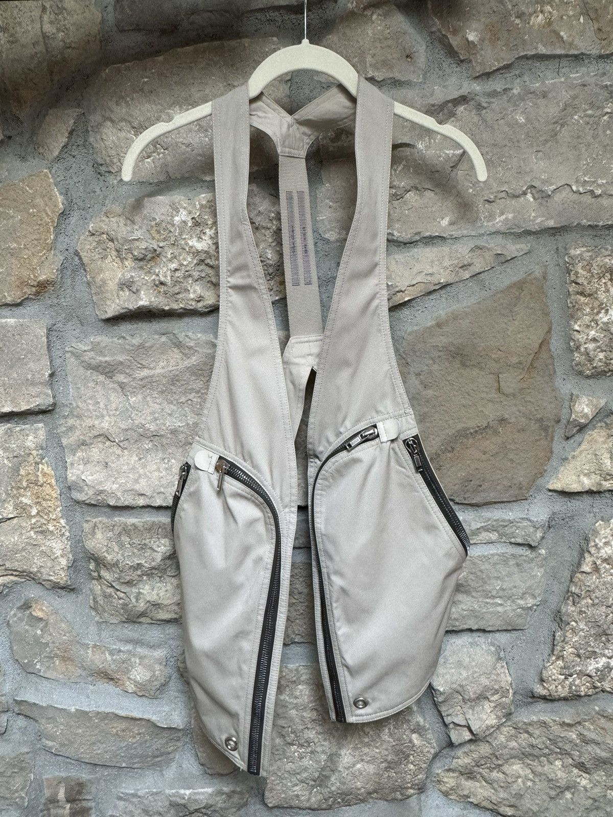 image of Rick Owens Pearl Polyester Bauhaus Vest in Grey Pearl, Men's (Size Medium)