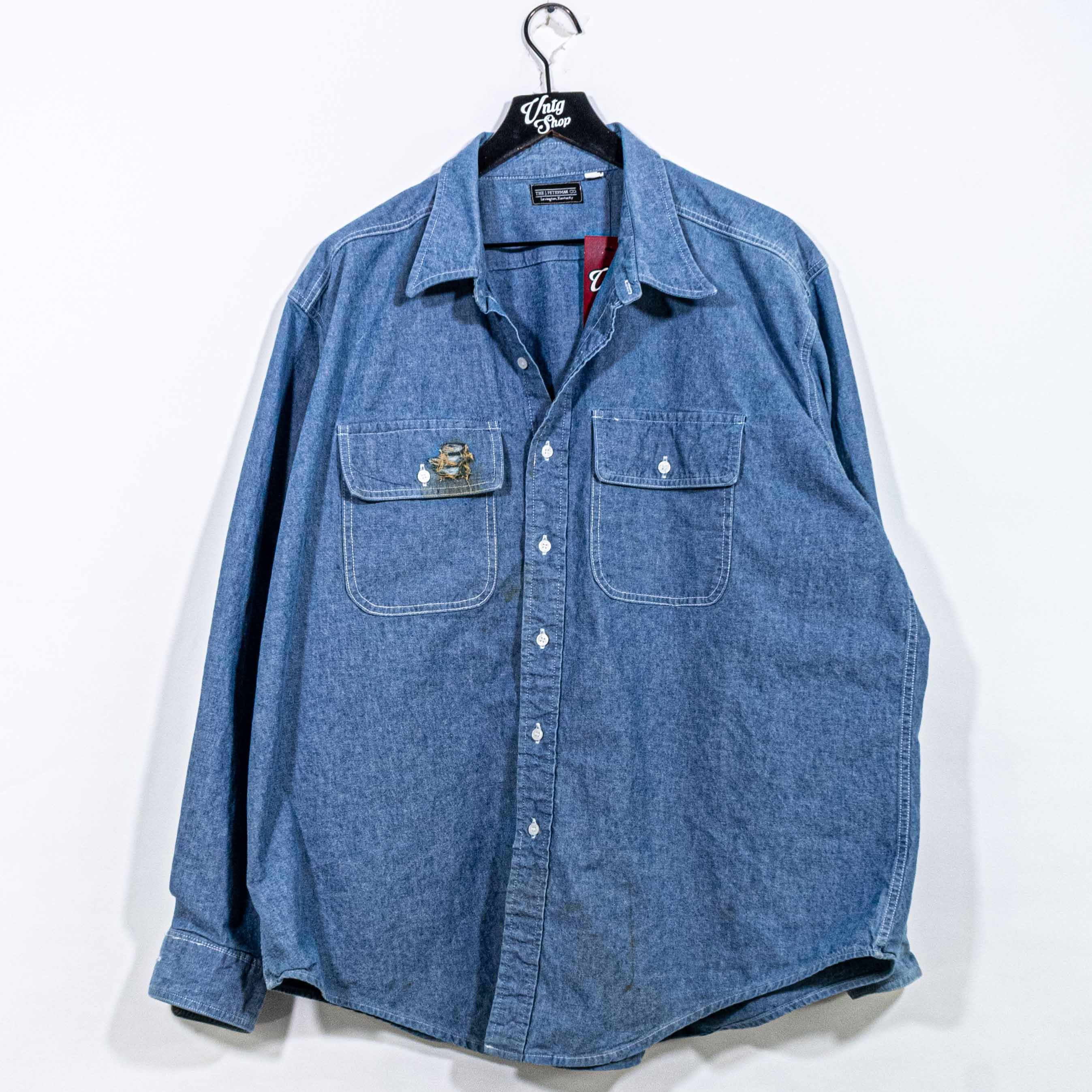 J. Peterman J Peterman Denim Shirt Double Pocket Distressed Workwear Y2K Size US XXL / EU 58 / 5 - 1 Thumbnail