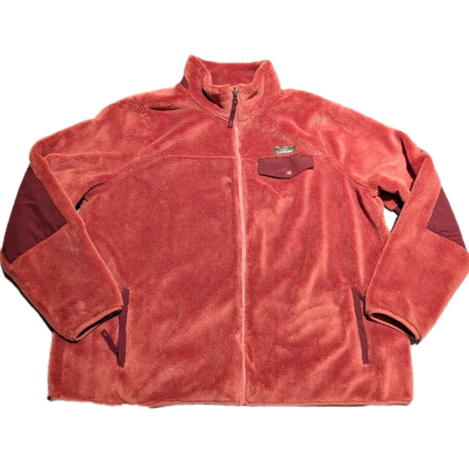 Vintage L.L. Bean Womens Hi-Pile Fleece Sherpa Jacket 2X Dark Red Zip Pockets Casual Travel EUC Ladies Regular Fit Jacket Size XXL / US 16-18 / IT 52-54 - 2 Thumbnail