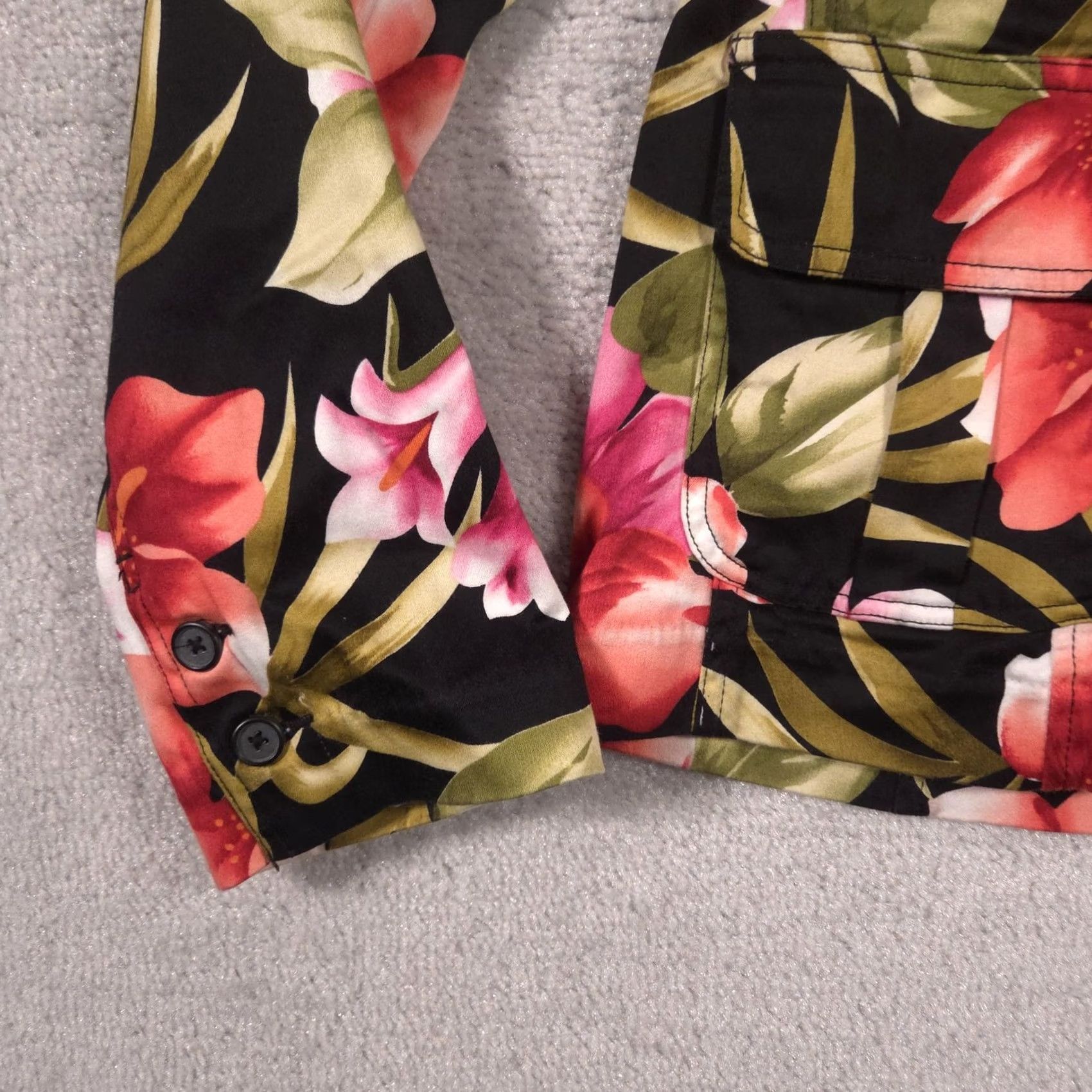 Vintage Caribbean Joe Jacket Womens XL Black Tropical Floral Print Button Front Casual Size XL / US 12-14 / IT 48-50 - 5 Thumbnail
