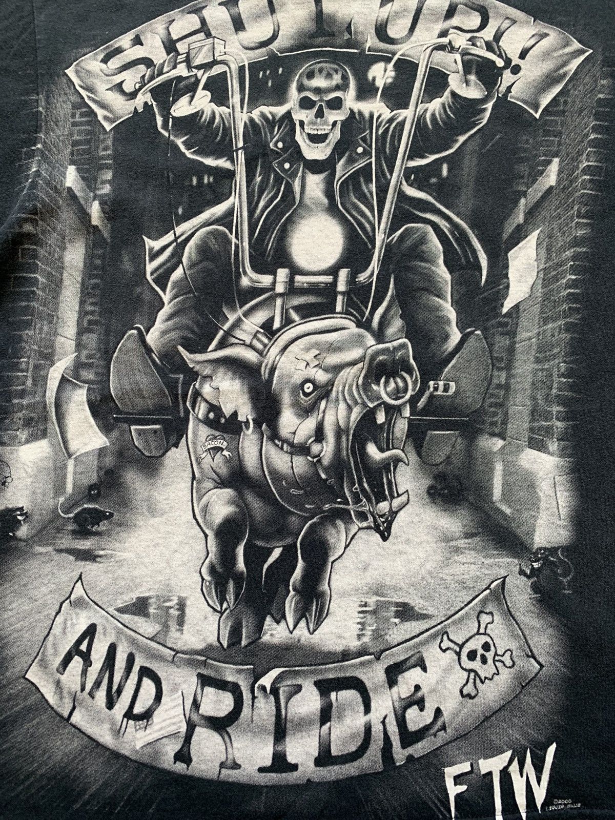 Liquid Blue 2000 Skull "Shut Up And Ride" Biker T-Shirt Size US M / EU 48-50 / 2 - 4 Thumbnail