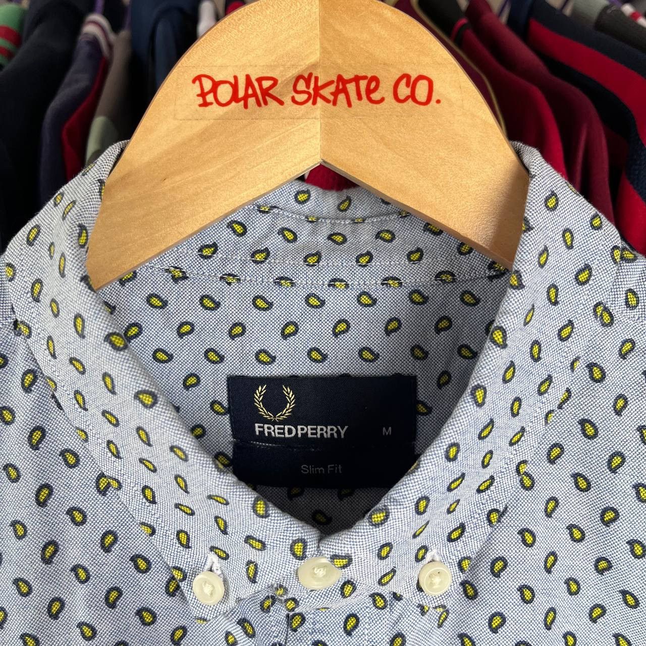 Designer × Fred Perry Fred Perry Blue Printed Button-Up Shirt Long Sleeve Slim Fit Size US M / EU 48-50 / 2 - 6 Thumbnail