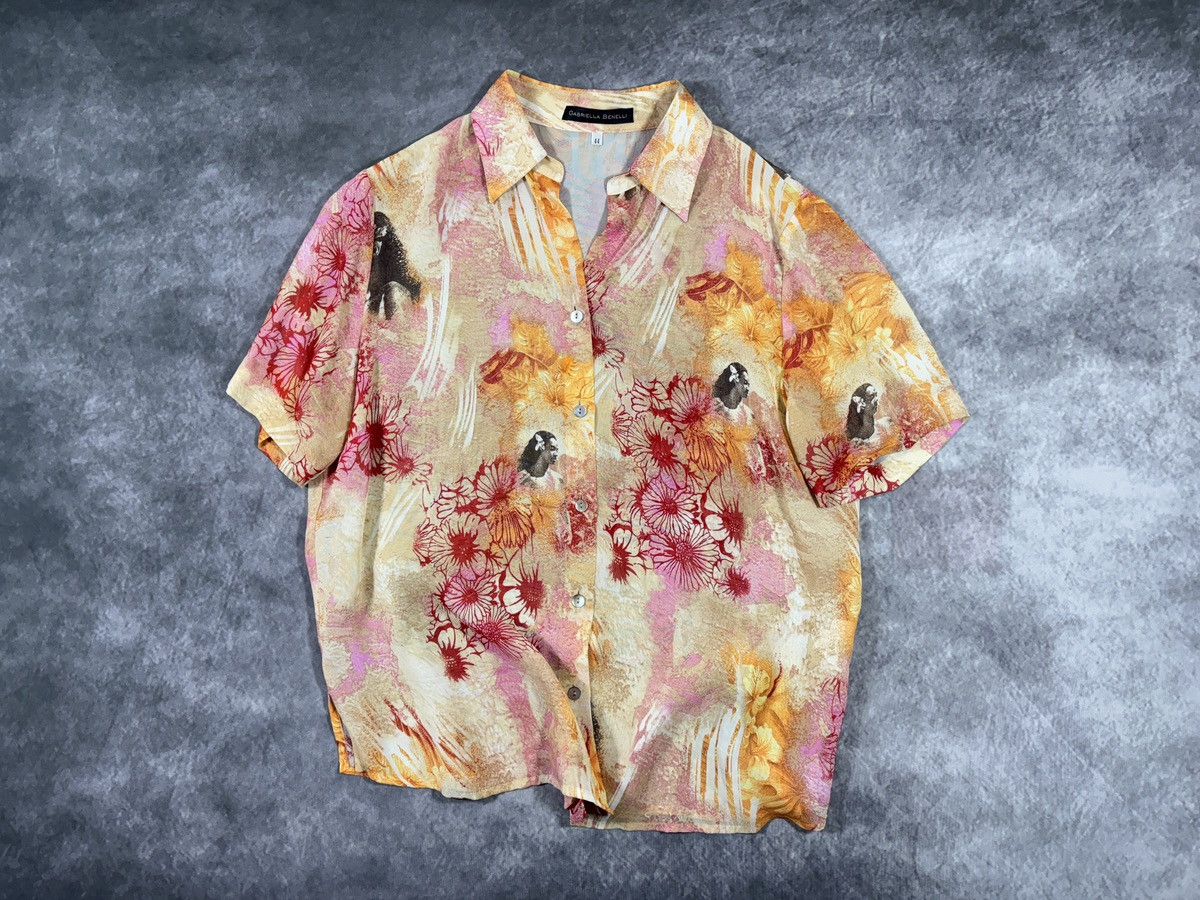 Vintage Vintage Sheer Shirt Shortsleeve Mesh Summer Print Viscose Size US L / EU 52-54 / 3 - 17 Thumbnail