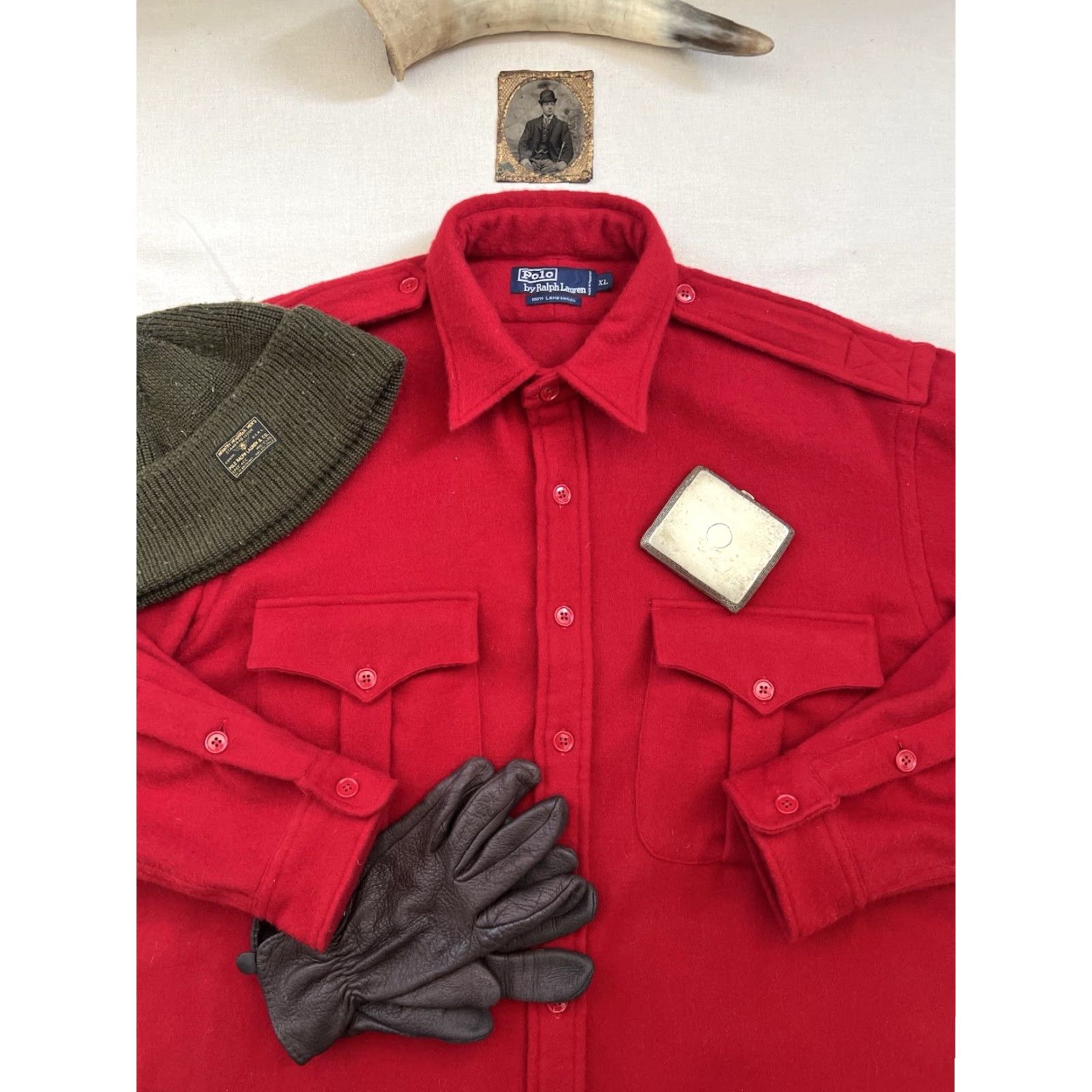 Polo Ralph Lauren VINTAGE Polo Ralph Lauren Wool CPO Shirt XL-2XL Red - Button-Up, Long Sleeve, Casual, Casual Mens Shirt XL Red Wool Twill Damaged? Size US XL / EU 56 / 4 - 2 Thumbnail
