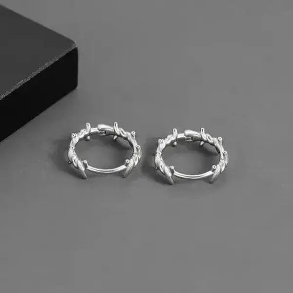 Jewelry 925 Silver Retro Punk Hoop Earrings Size ONE SIZE - 7 Thumbnail