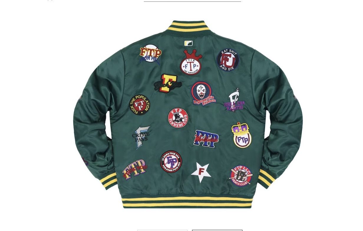Fuck The Population FTP LEAGUE VARSITY JACKET (GREEN / X-LARGE) Coaches Jacket Size US XL / EU 56 / 4 - 2 Thumbnail