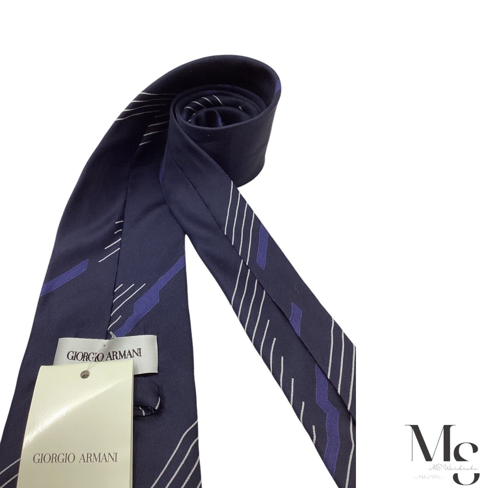 Giorgio Armani GIORGIO ARMANI Blue Striped Luxury Silk Tie Made In Italy W: Size ONE SIZE - 4 Thumbnail