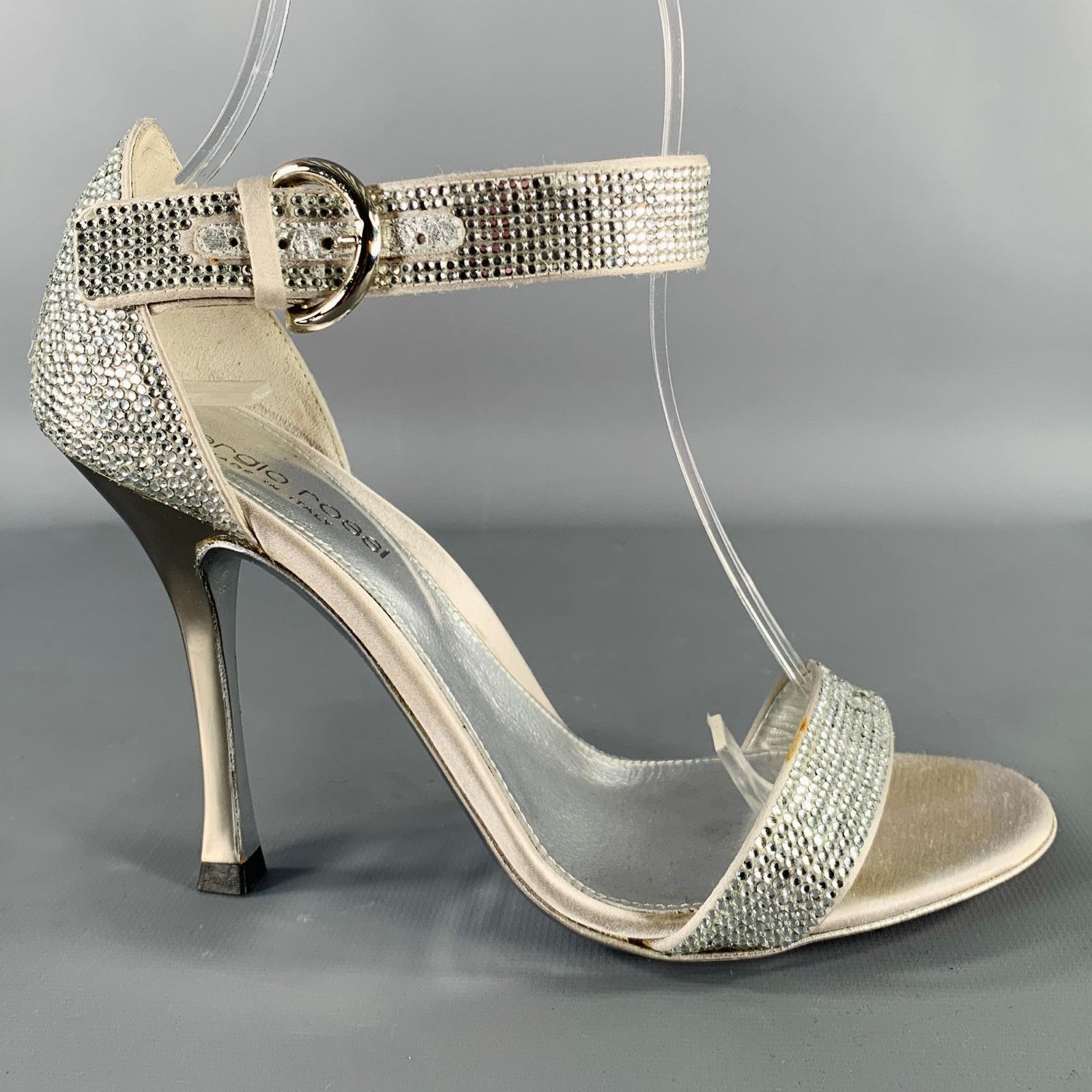 Sergio Rossi SERGIO ROSSI Size 5.5 Silver Grey Silk Ankle Strap Sandals Size US 5.5 / IT 35.5 - 2 Thumbnail