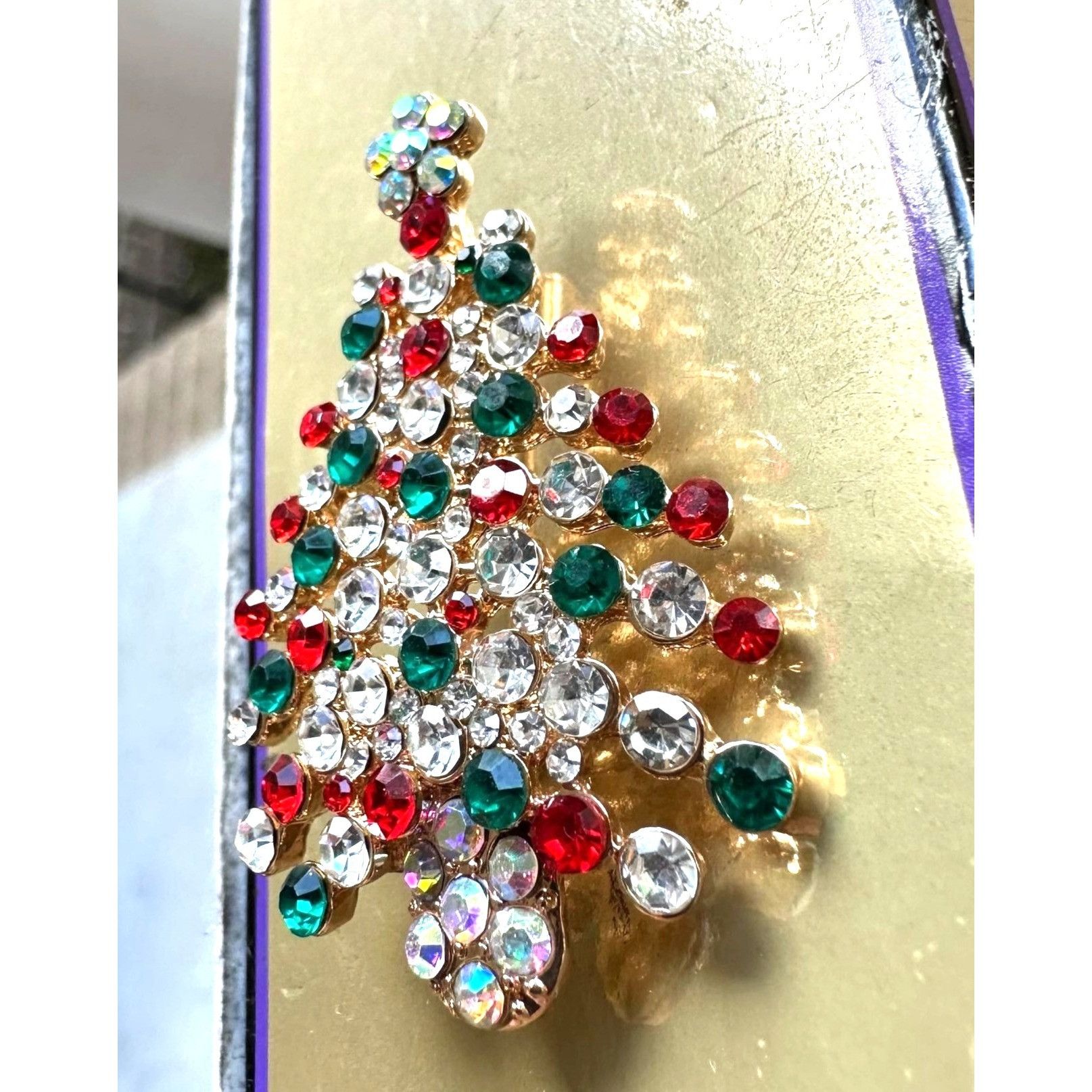 Handmade Rhinestone Christmas Tree Brooch Pin New Aurora Borealis Re Size ONE SIZE - 7 Thumbnail