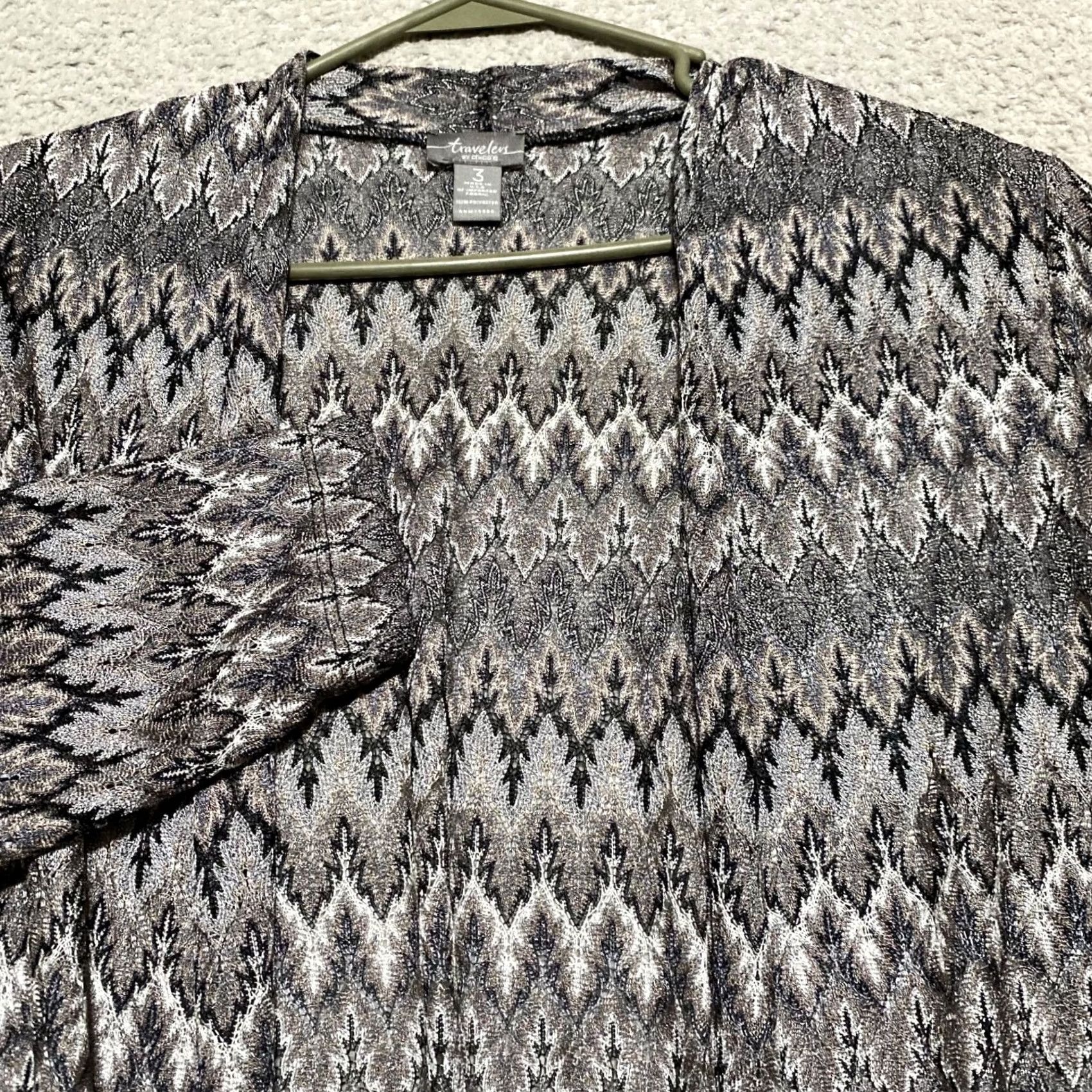 Vintage Chicos Travelers Womens XL Sweater Gray Striped Lightweight Open Front Cardigan Size XL / US 12-14 / IT 48-50 - 4 Thumbnail