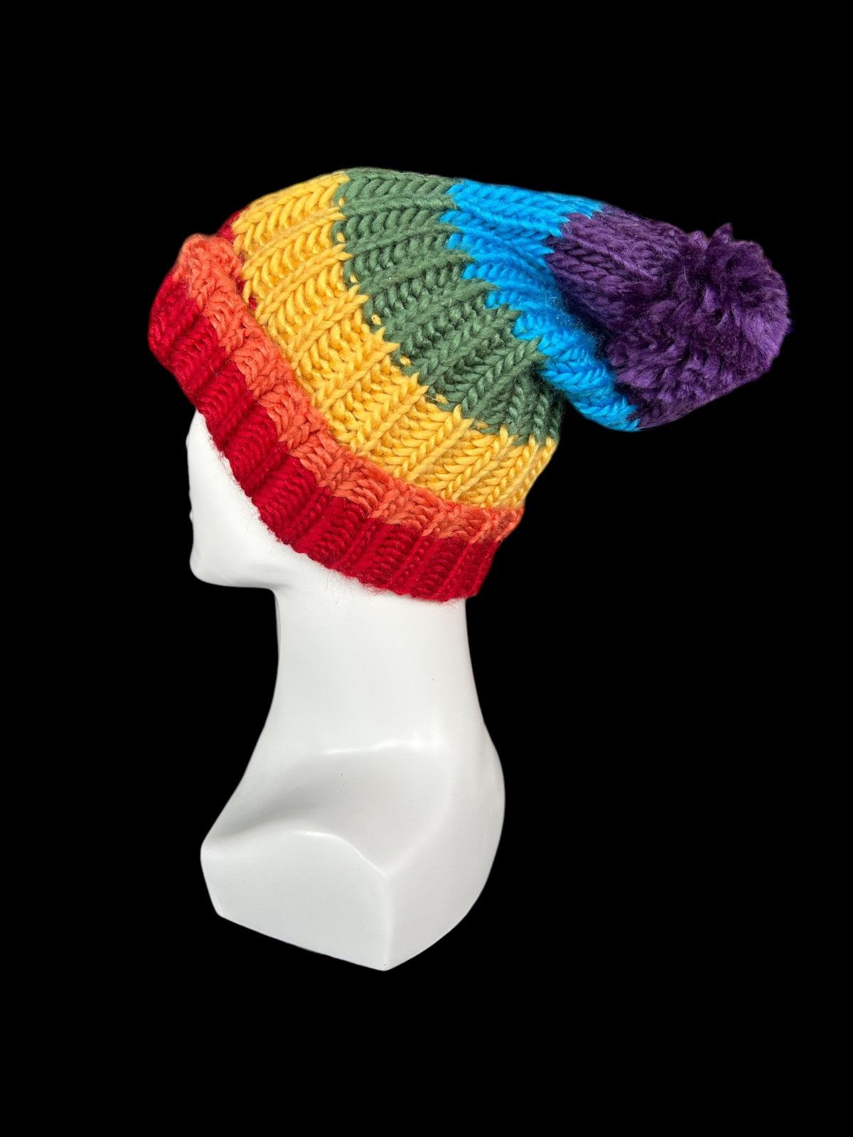 Japanese Brand × Kapital × Vintage Crochet Knitted Hippies Style Handmade Beanie Hats Rare🌈☠️☠️ Size ONE SIZE - 4 Thumbnail