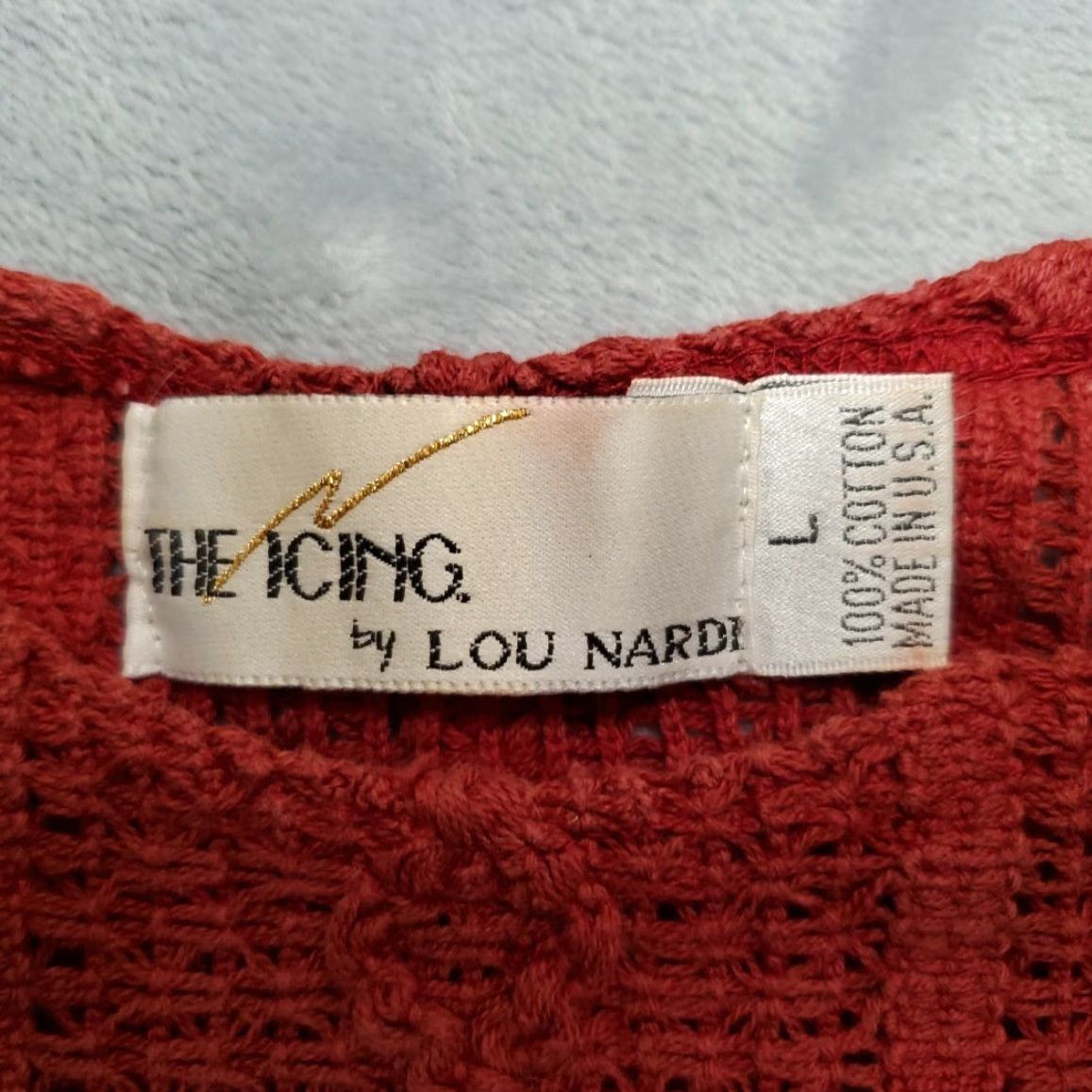 Vintage VTG Lou Nardi The Icing Top Knit Crocheted Womens L Red 100% Cotton 90s Y2K Crew Neck Long Sleeve Vintage Womens Pullover Casual Shirt Size L / US 10 / IT 46 - 4 Thumbnail