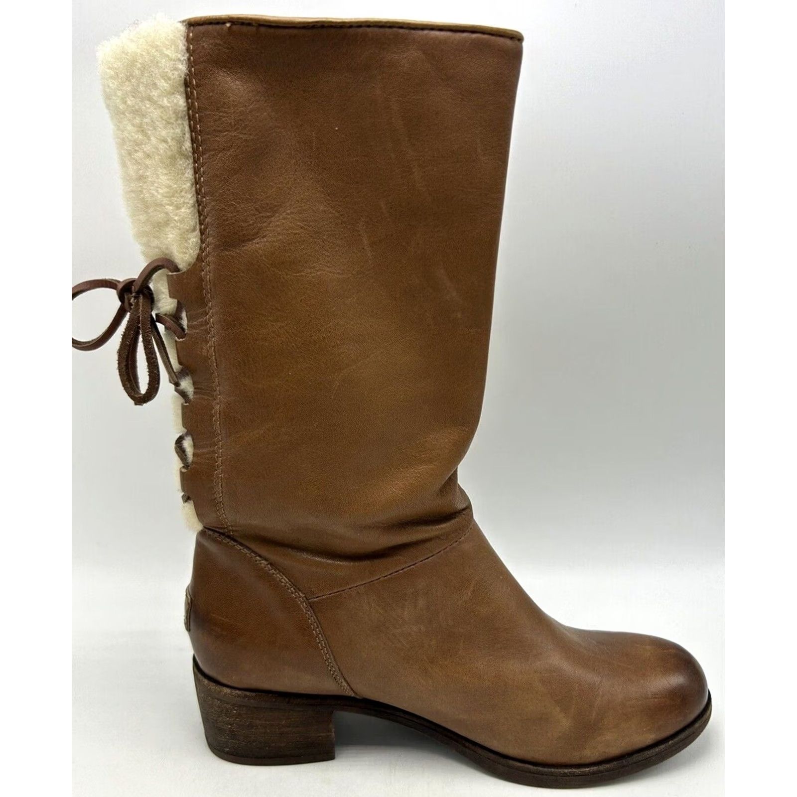 Ugg UGG Boots Womens 7 Brown Cary Wool Leather Mid Calf Pull On Block Heel Read Size US 7 / IT 37 - 2 Thumbnail