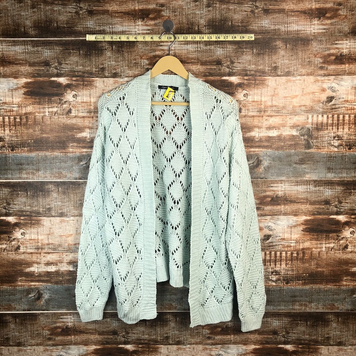 Homespun Knitwear × Japanese Brand Capoule Color Green Cardigan crochet meshnet Knitwear #A1870 Size US L / EU 52-54 / 3 - 1 Thumbnail