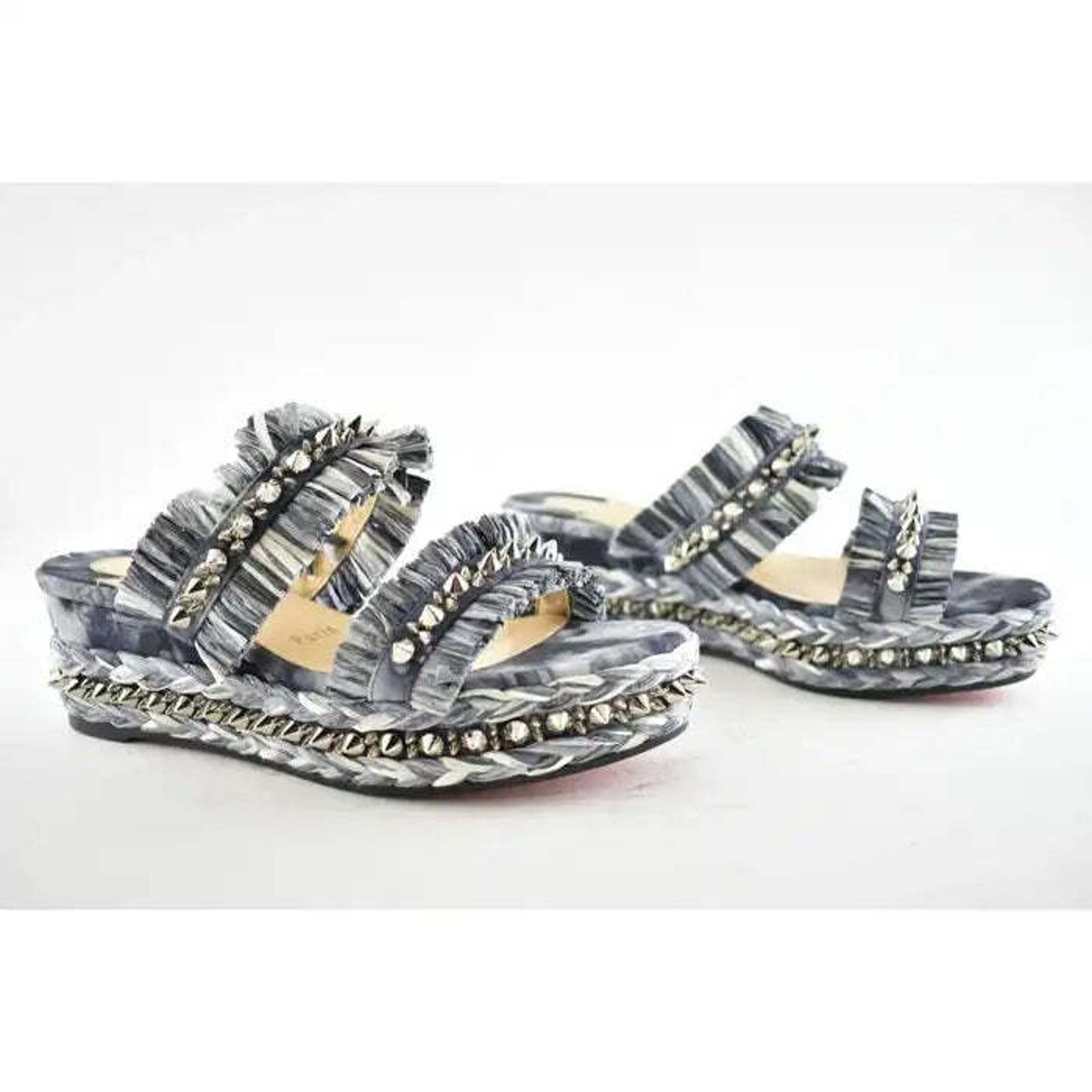 Christian Louboutin Voltinoudou 60 Blue Denim Wedge Slide Mule Sandal Heel 36 Size US 6 / IT 36 - 4 Thumbnail
