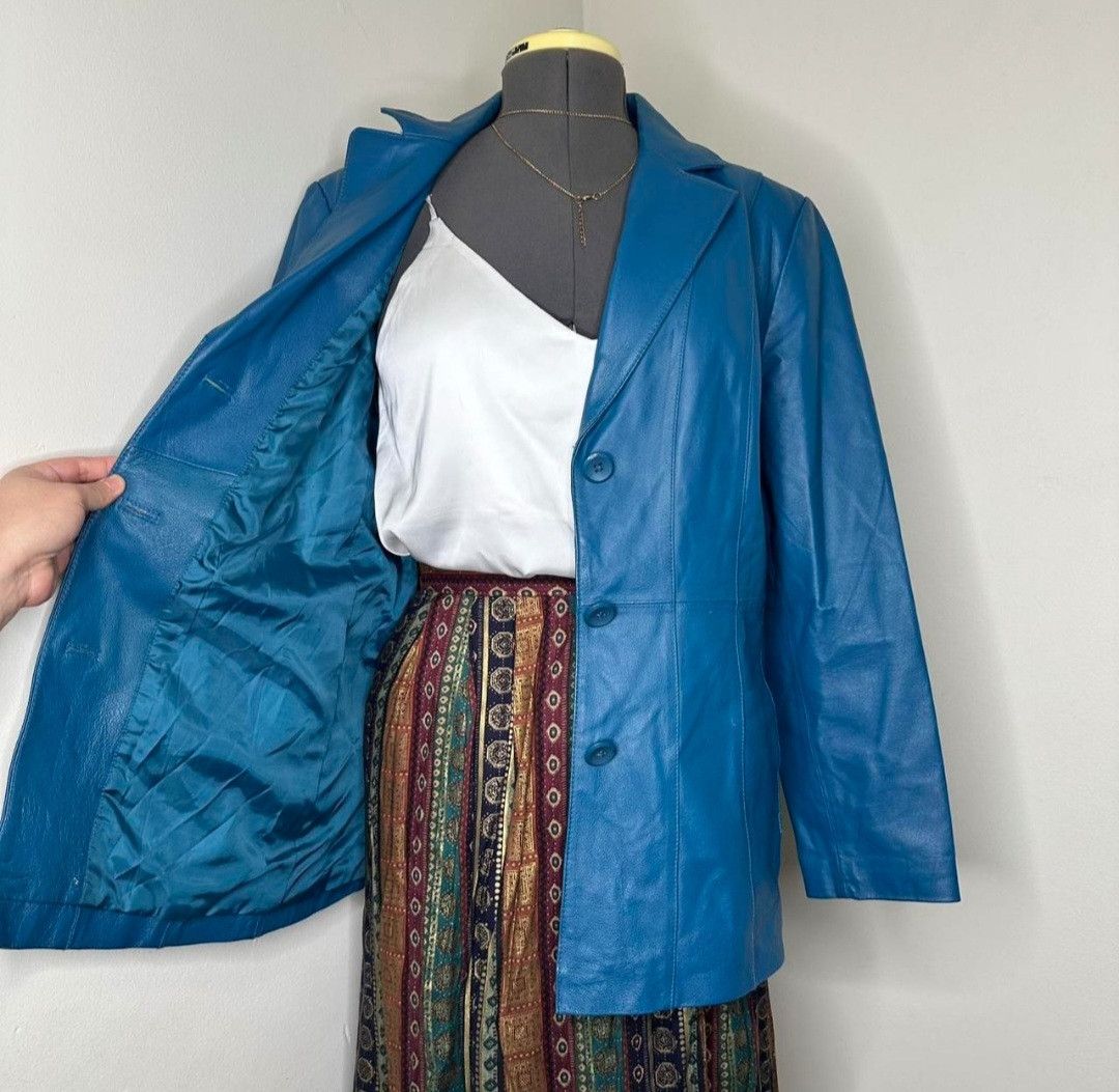 Worthington Women's Blue Genuine Leather Jacket Size L / US 10 / IT 46 - 7 Thumbnail