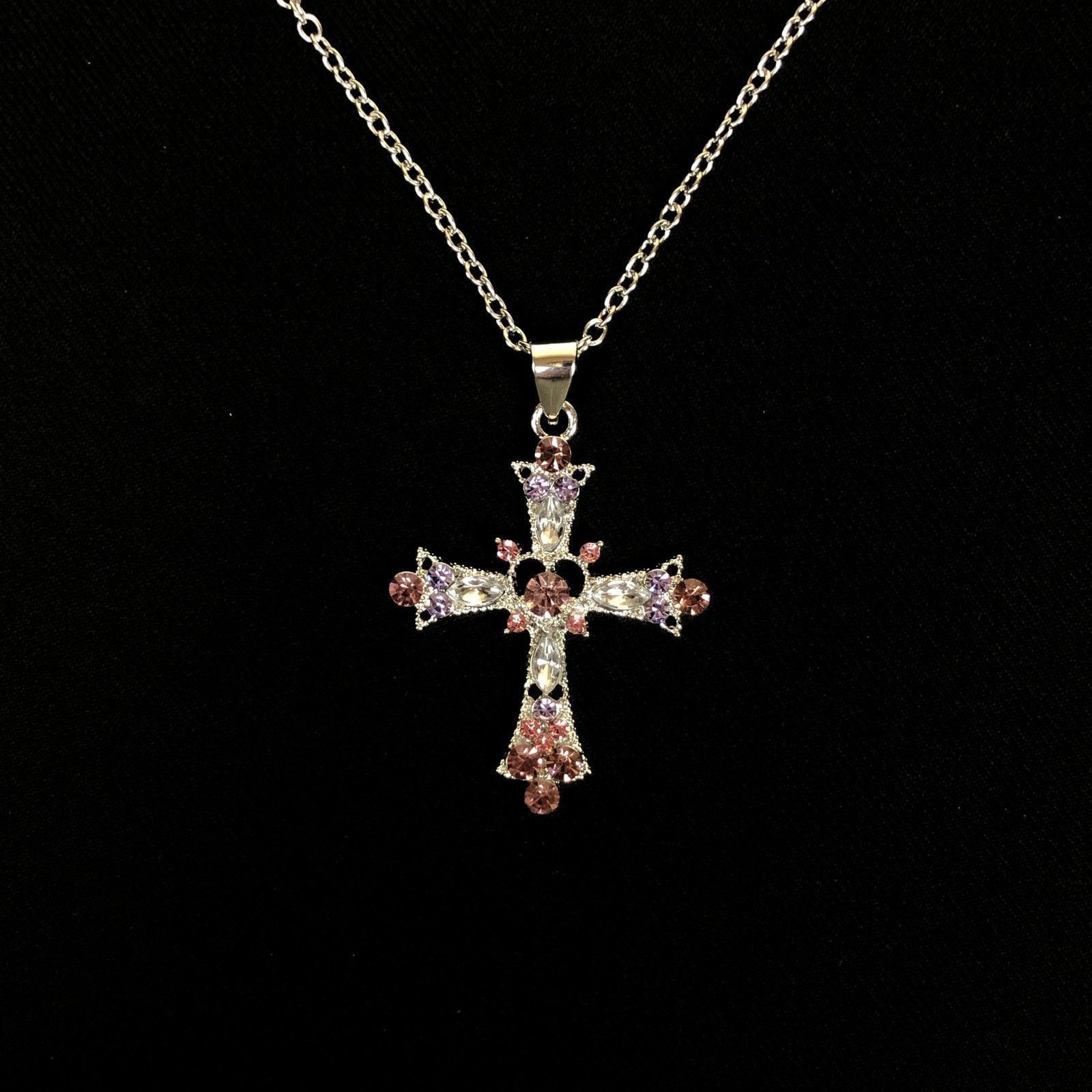 Jewelry Y2K Cross Necklace Punk Gothic Crystal Chain Size ONE SIZE - 1 Thumbnail