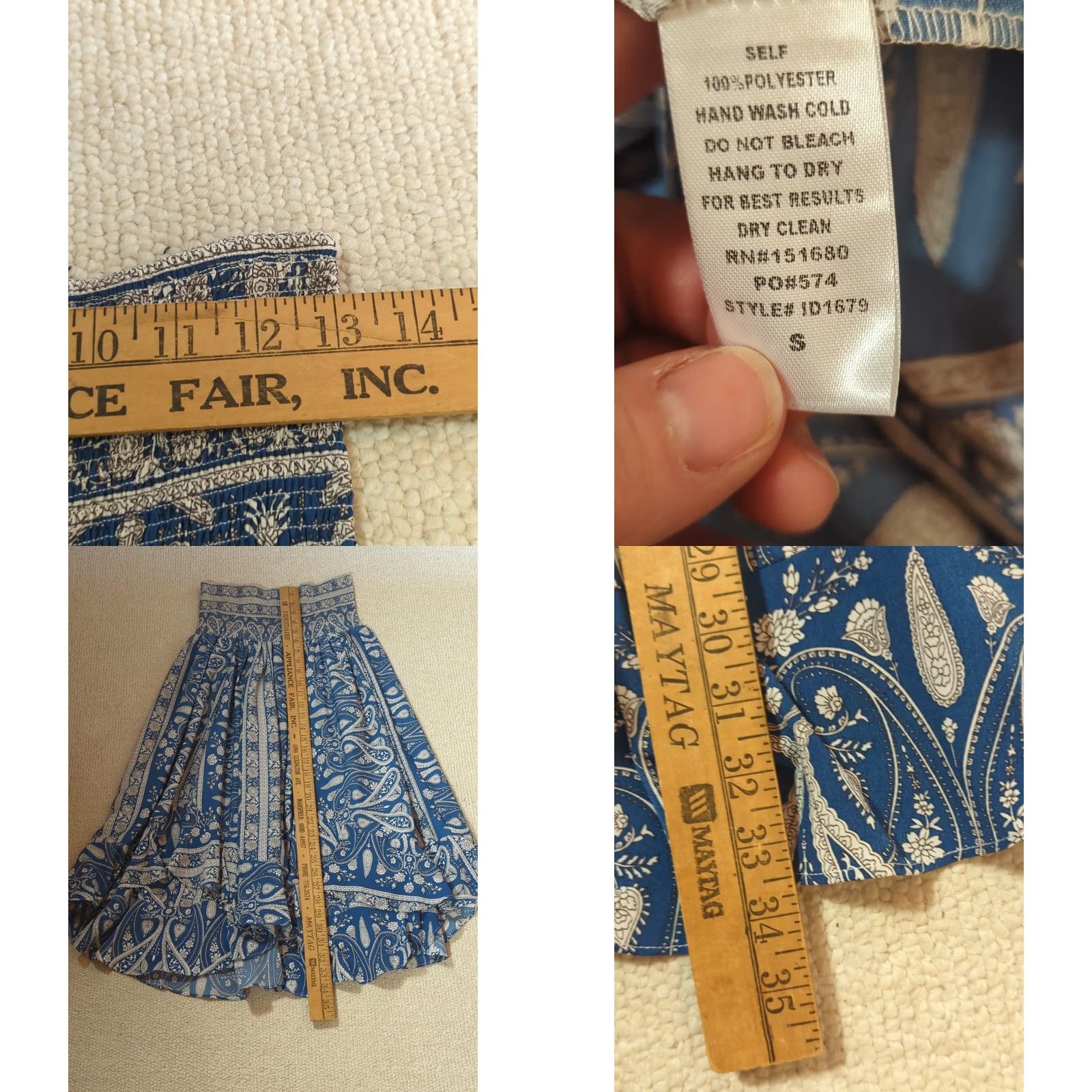 Vintage Storia Blue Boho Bandana Printed Ruffle Convertible Maxi Skirt Smocked Dress S (Blue) Green? Size 28" / US 6 / IT 42 - 9 Thumbnail