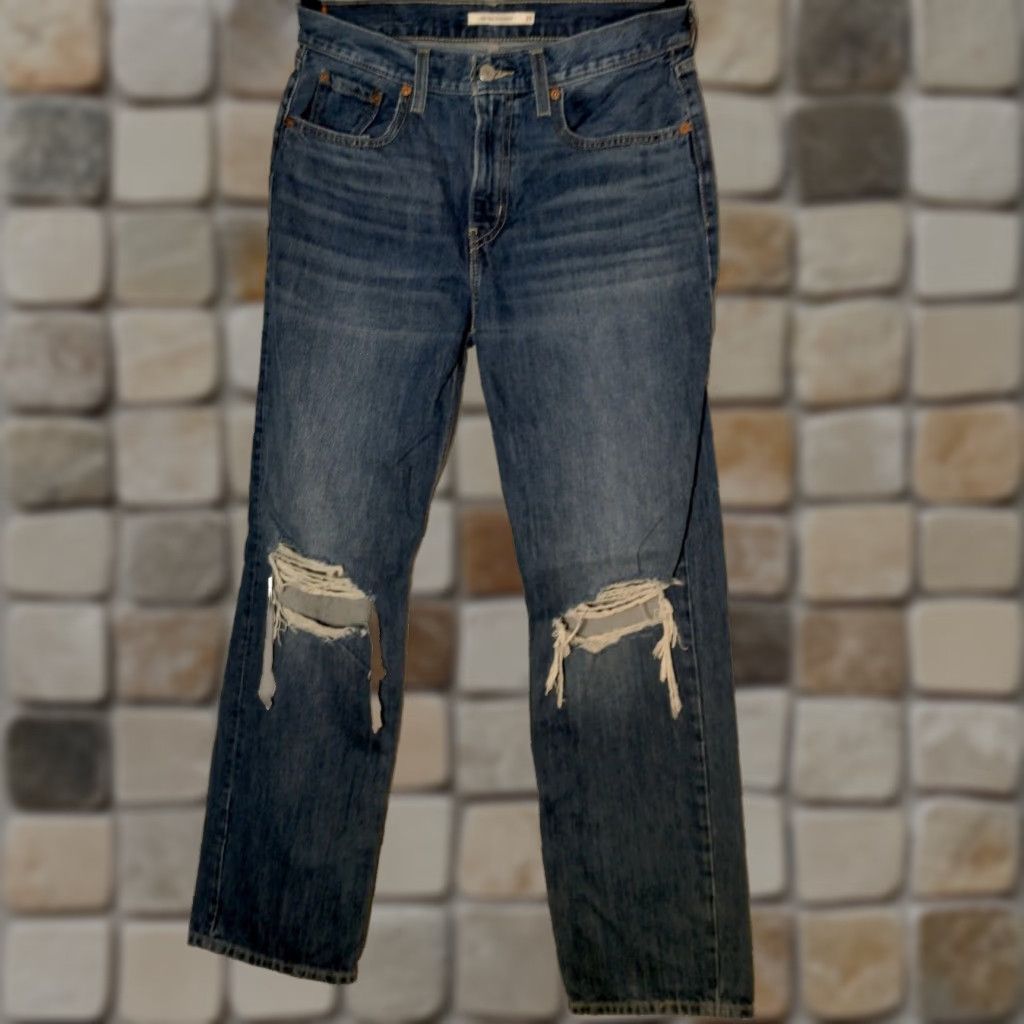 Levi's VINTAGE Levi's Low Pro Straight Jeans Women Size 29 Blue Denim Distressed Holes 5-Pocket Design Size 29" - 1 Thumbnail