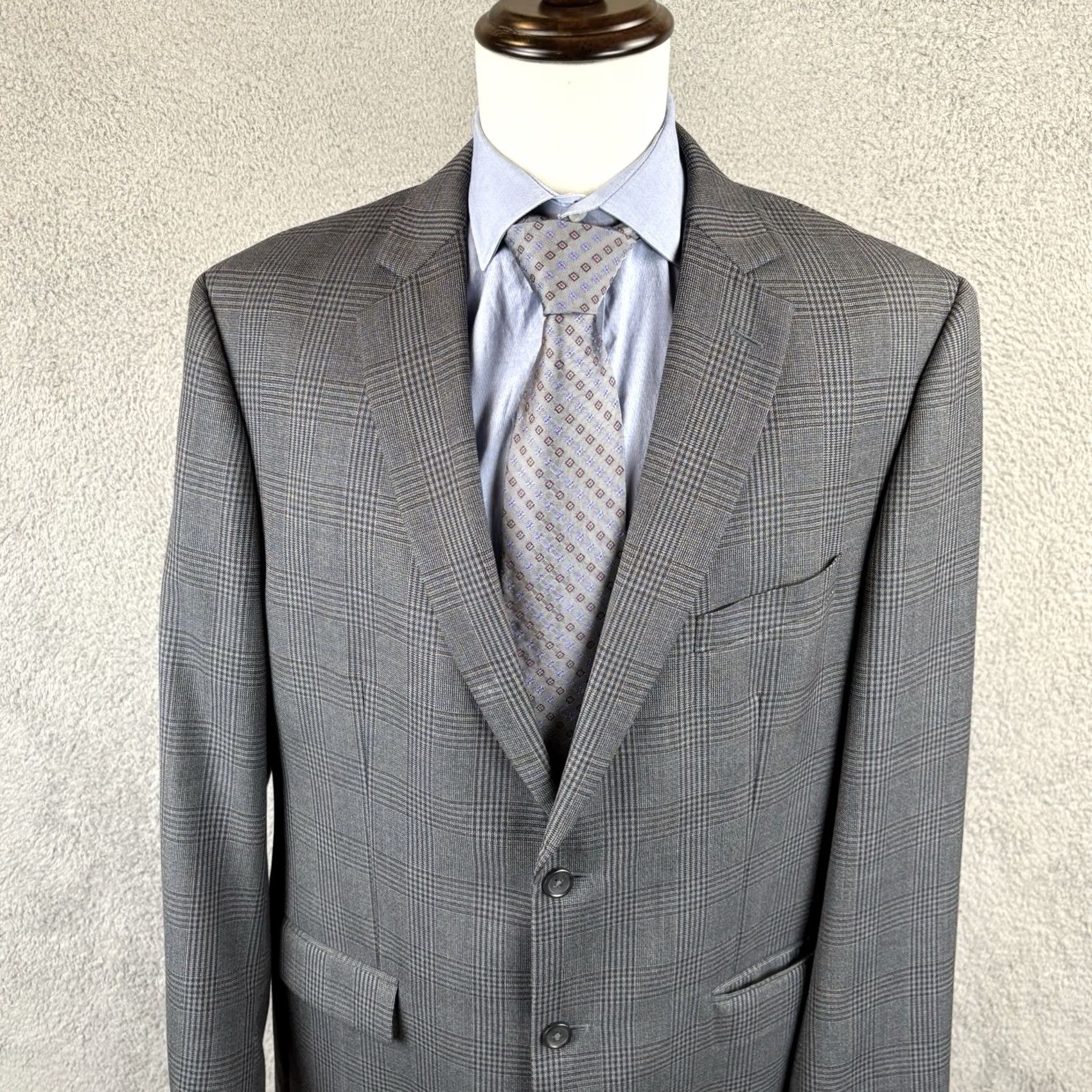 Pronto Uomo Pronto Uomo Blazer Jacket Mens 46L Long Charcoal Glen Check Wool Geometric Mens Size 46R - 2 Thumbnail