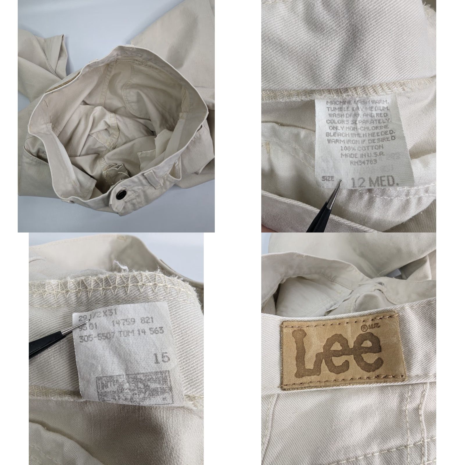 Lee VINTAGE Lee Pants Khakis Women Beige 12 High Rise Flat Front Tapered Cotton Denim Union Made Size 34" / US 12 / IT 48 - 9 Thumbnail