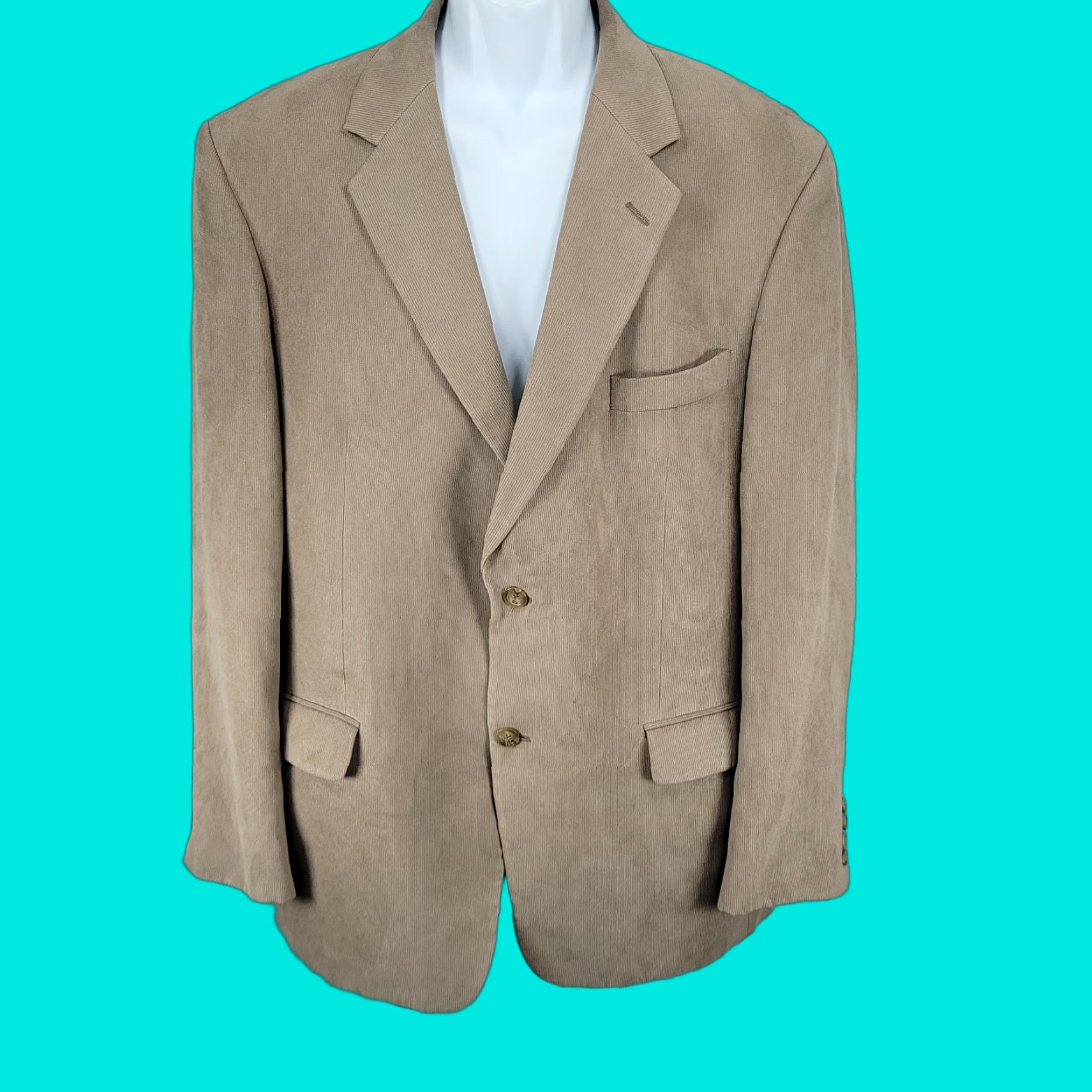 Vintage VINTAGE Andrew Fezza Tan Microfiber 2 Button Ventless Notch Blazer Sport Coat 46L Size 46R - 1 Thumbnail