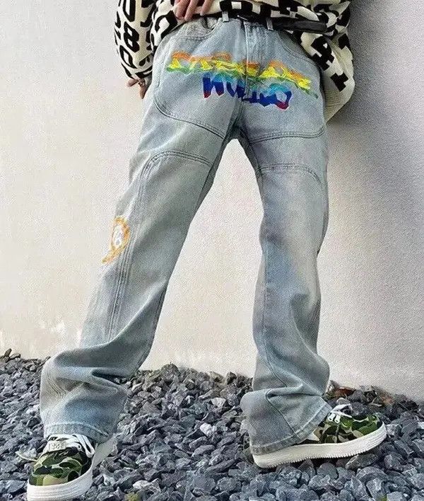 Jean VIBE Y2K Streetwear Letter Embroidery Blue Jean Size US 30 / EU 46 - 4 Thumbnail