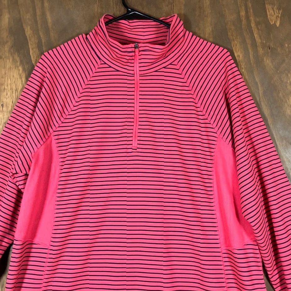 Talbots T by Talbots Womens Sweater Pink Black Striped UPF 50+ 1/4 Zip Stretch XL Pullover Knit Shirt Womens Size XL / US 12-14 / IT 48-50 - 2 Thumbnail