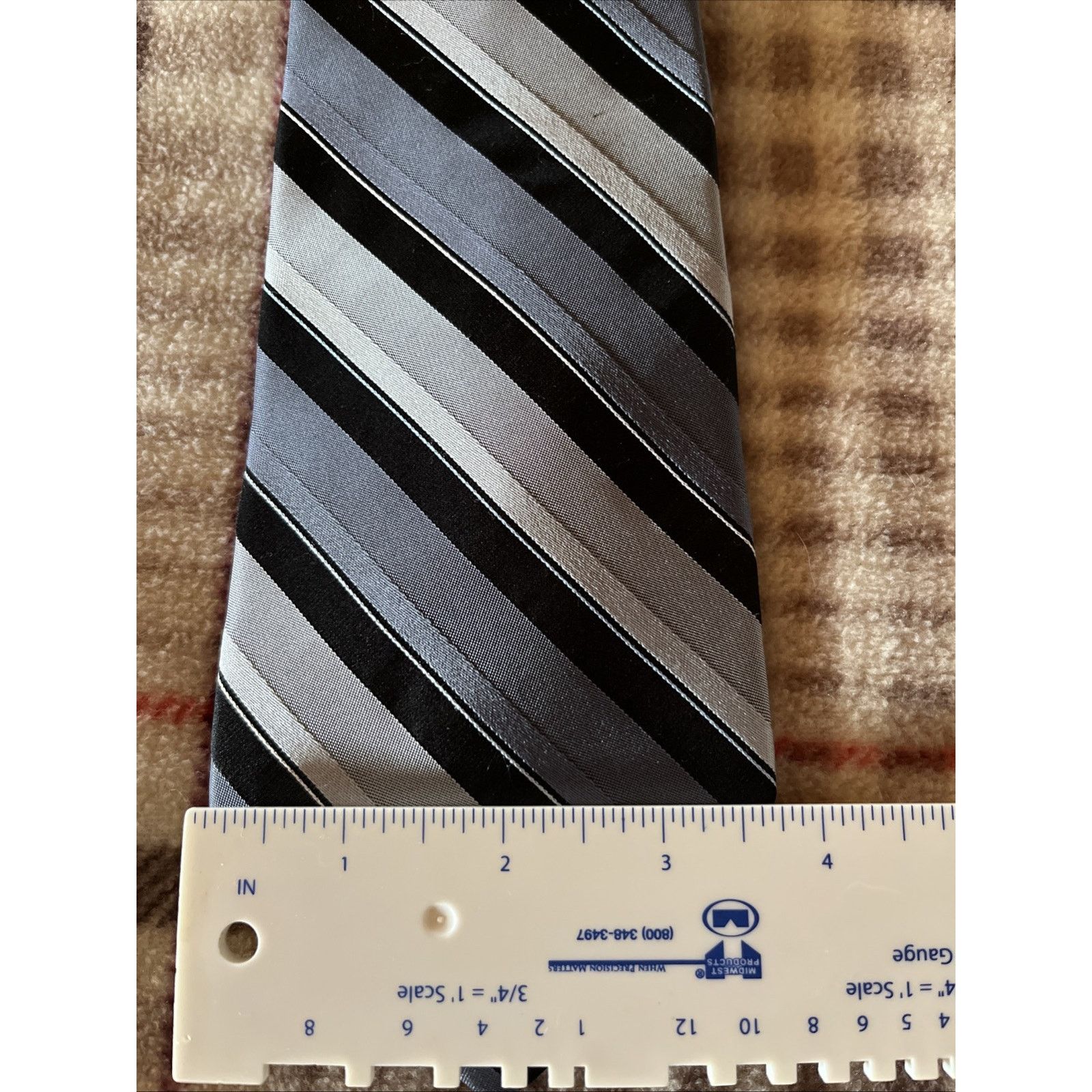 Covington Covington Silk Tie 100% Silk Black Gray Striped Necktie Size ONE SIZE - 6 Thumbnail