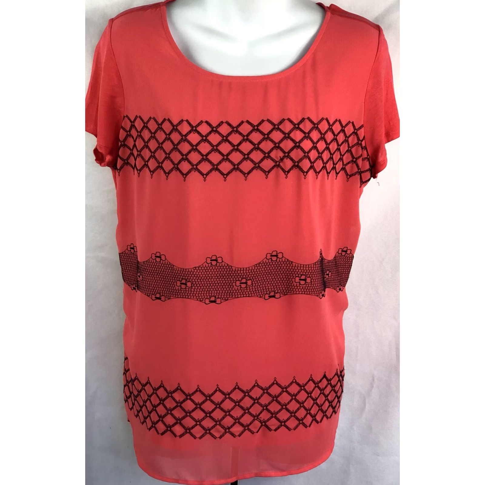 Ann Taylor Ann Taylor orange/black Chiffon short sleeve punk rock grunge Y2K blouse M size Size M / US 6-8 / IT 42-44 - 2 Thumbnail