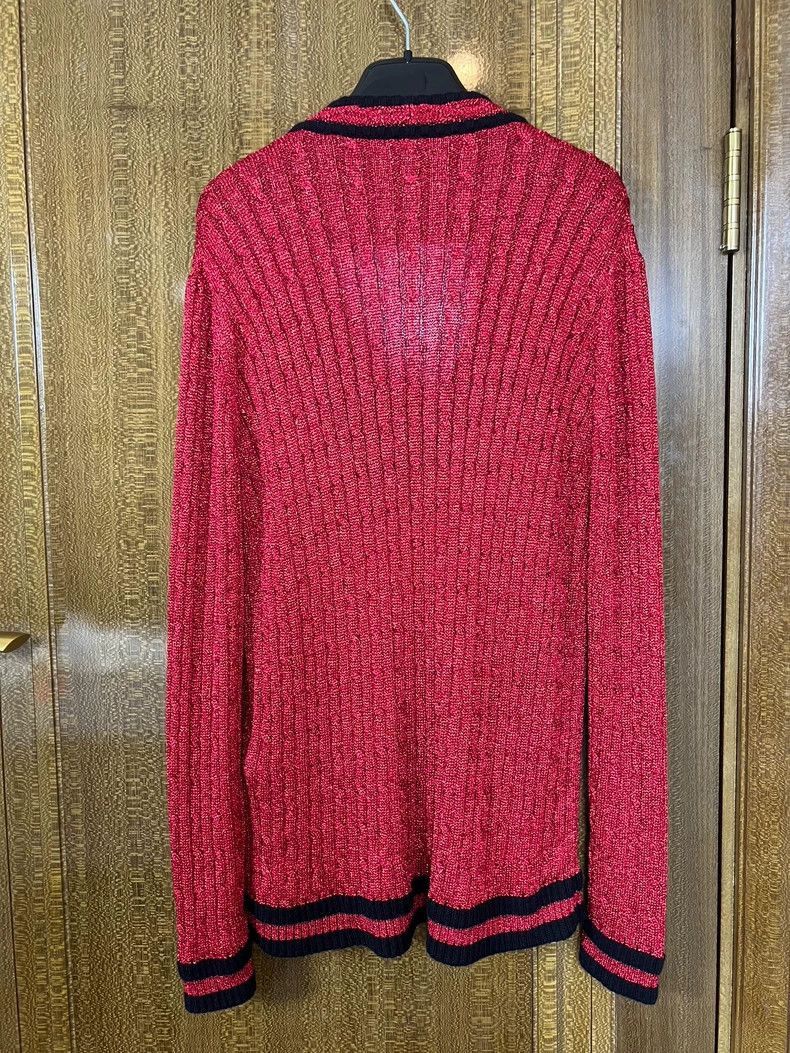 Saint Laurent Paris Saint Laurent Red Knit Cardigan with Contrast Trim-2505 Size US L / EU 52-54 / 3 - 2 Thumbnail
