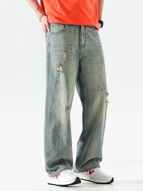 Japanese Brand Yoko Retro trend washed holes distressed high street jeans Size US 34 / EU 50 - 2 Thumbnail