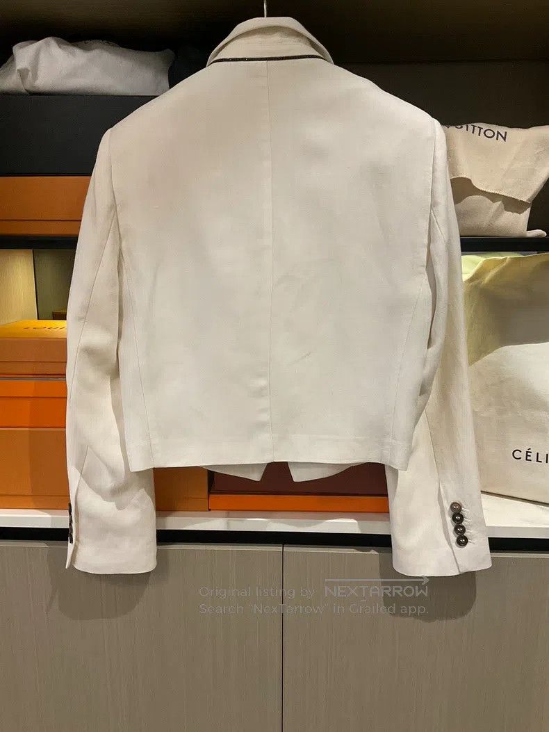 Brunello Cucinelli Brunello Cucinelli Off-white Linen Short Beaded Business B Size S / US 4 / IT 40 - 4 Thumbnail