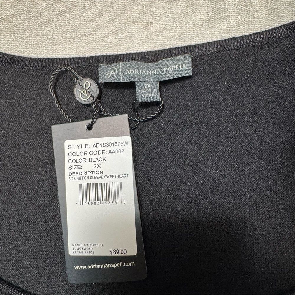 Adrianna Papell NWT New $89 Adrianna Papell 3/4 Chiffon Sleeve Knit Black T Size XXL / US 16-18 / IT 52-54 - 7 Thumbnail
