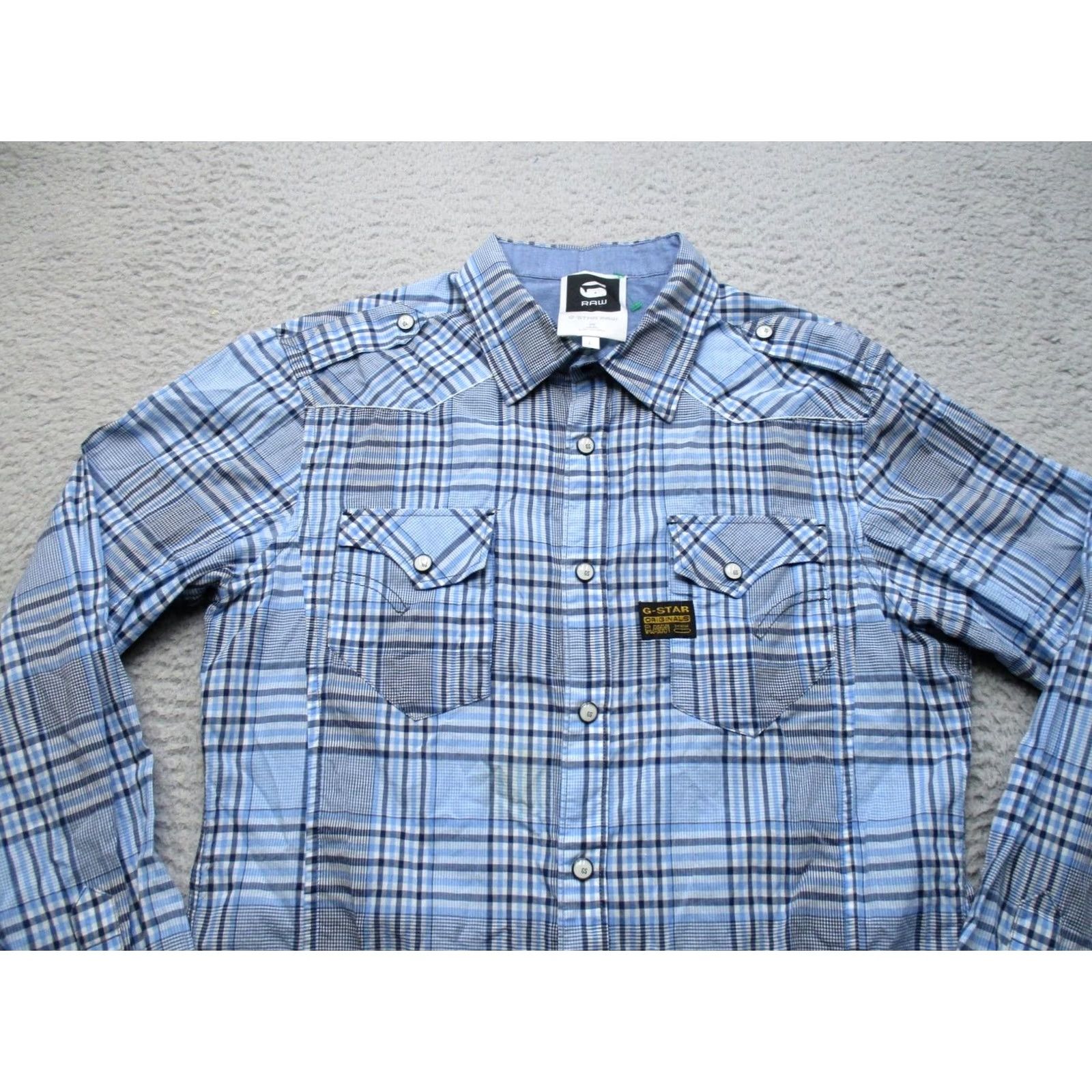 Vintage G-Star RAW Shirt Mens L Blue Plaid Long Sleeve Button Up Size US L / EU 52-54 / 3 - 2 Thumbnail