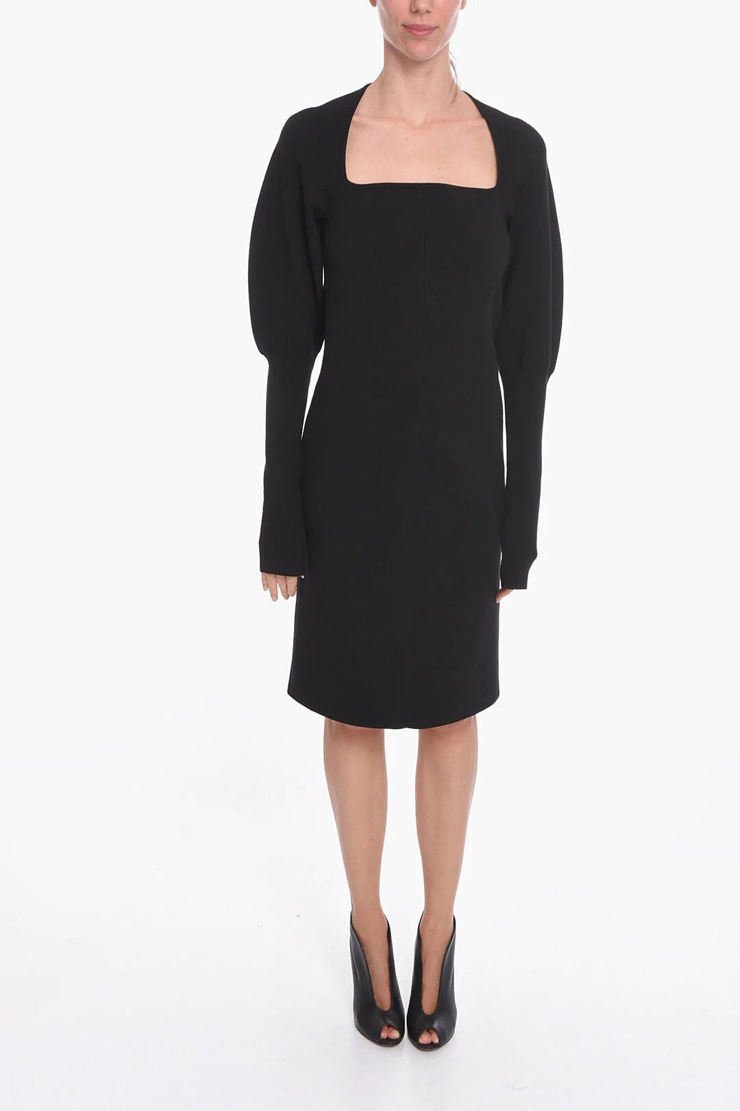 Bottega Veneta og1mm0426 Stretch Wool Knit Midi Dress in Black Size XS / US 0-2 / IT 36-38 - 1 Thumbnail