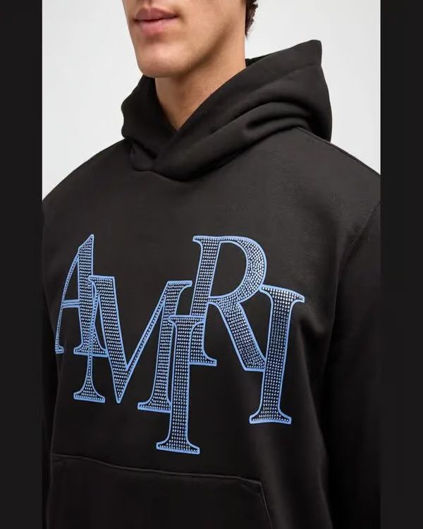 Amiri o1s1wg110525 Crystal Staggered Logo Hoodie in Black Size US XL / EU 56 / 4 - 4 Thumbnail