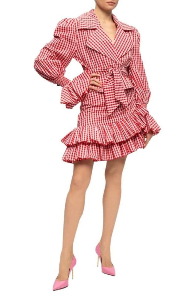 Balmain o1y0625 Mini Skirt in Red/White Size 26" / US 2 / IT 38 - 2 Thumbnail