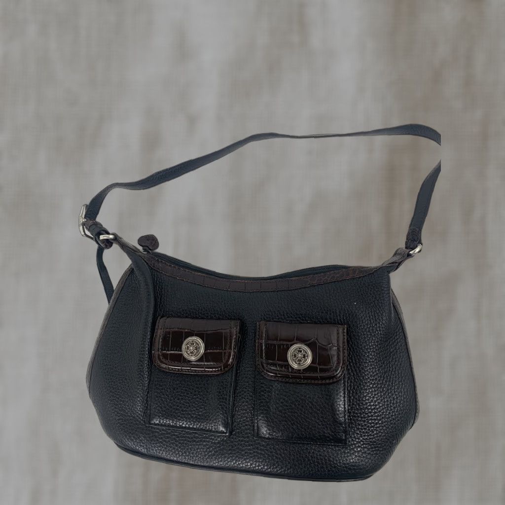 Brighton VINTAGE Brighton SMALL Croc Leather Satchel Purse Crossbody Bag Brown Black Leather Size ONE SIZE - 1 Thumbnail