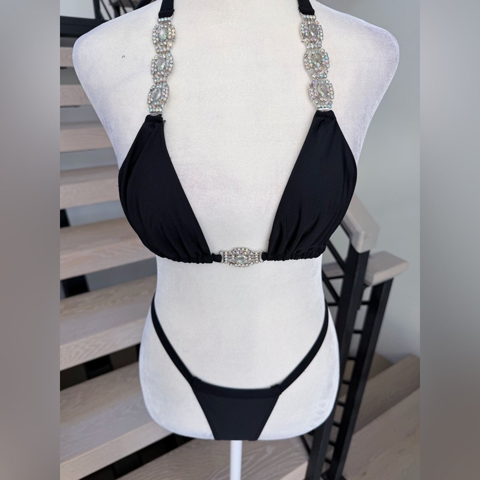 Other Black Bikini Swimsuit Swimwear with Rhinestones Thong size S Size ONE SIZE - 1 Thumbnail