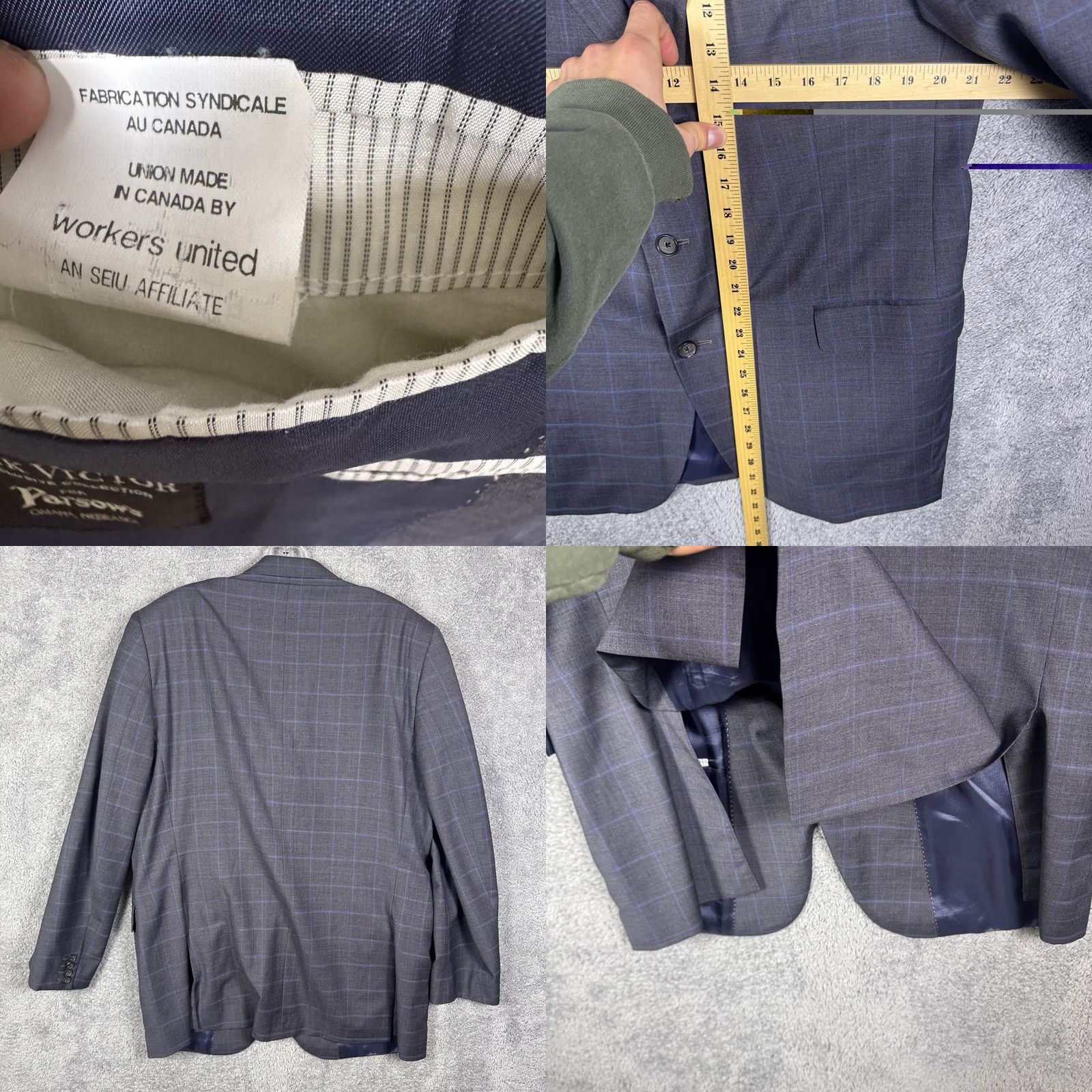 Jack Victor Jack Victor Loro Piana Suit Men 42R 37R Super 120s Wool Windowpane Luxor CT 2pc Size 42R - 9 Thumbnail
