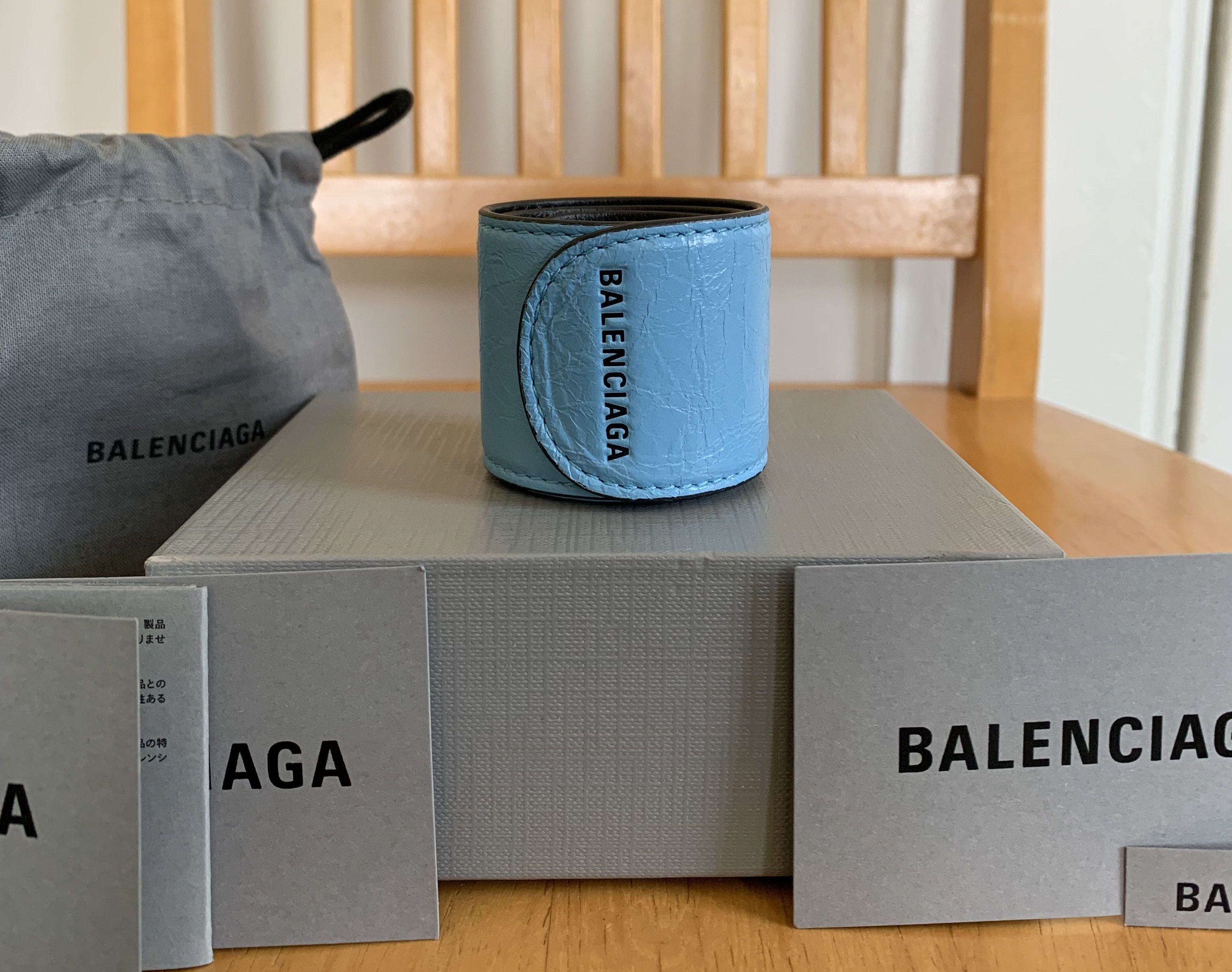 Balenciaga Balenciaga Blue Leather Logo Wrap Bracelet + Box Size ONE SIZE - 1 Thumbnail